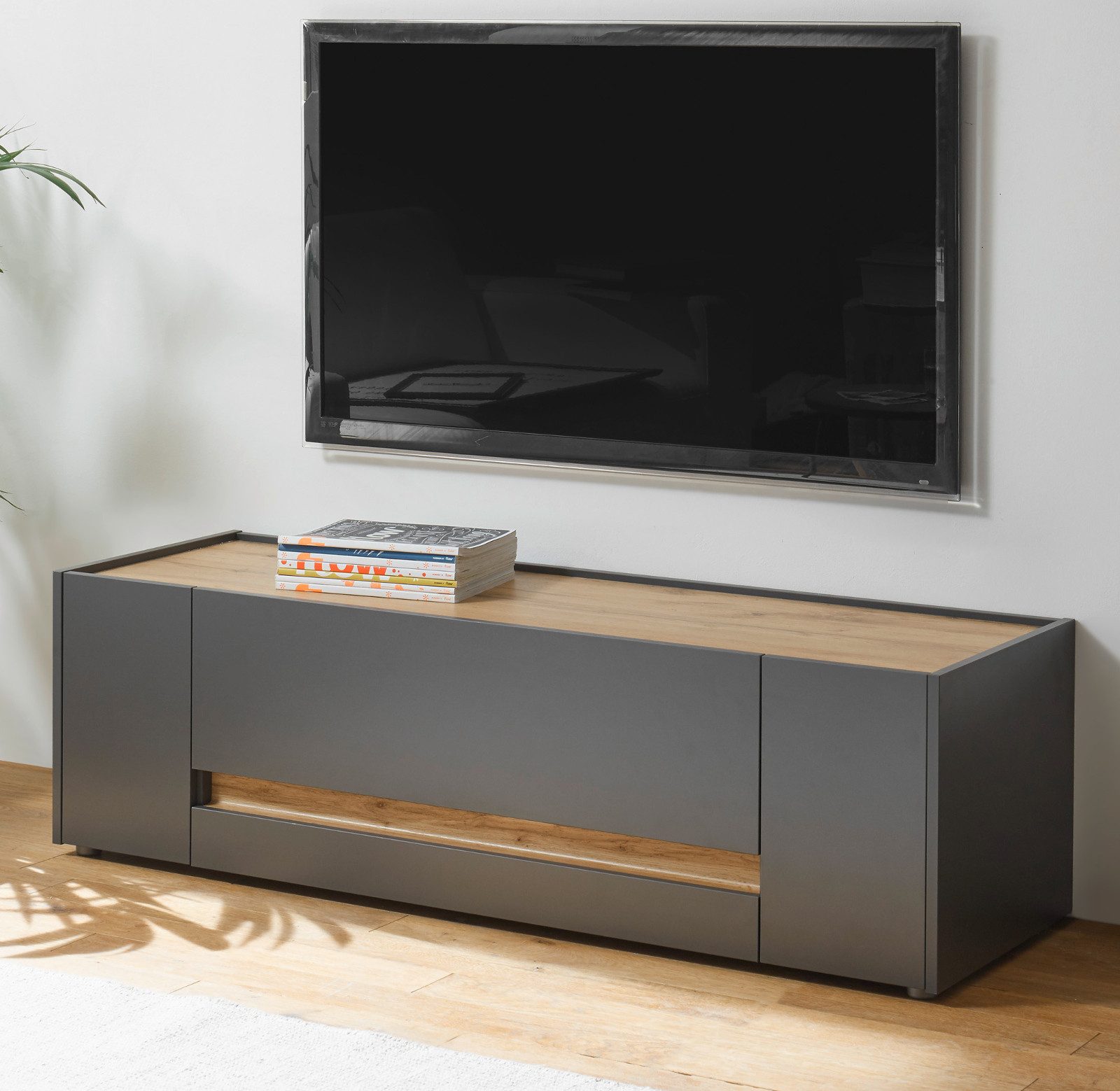 Furn.Design Lowboard Center (TV Unterschrank in grau mit Eiche, 140 cm), vi günstig online kaufen