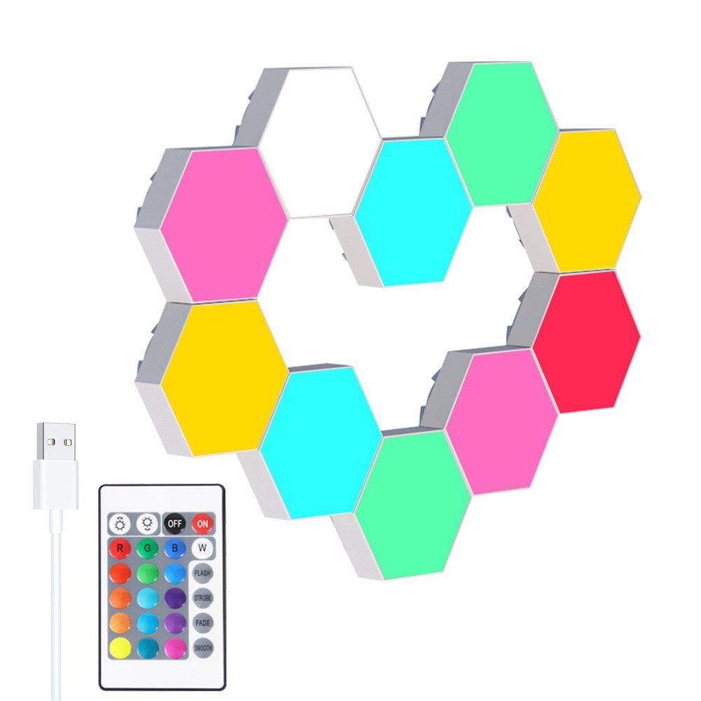 Qualra LED Nachtlicht Hexagon RGB Gaming Wandleuchte Sechseck LED Panel mit Fernbedienung, Wandpaneele Beleuchtung für Gamer Room Deko