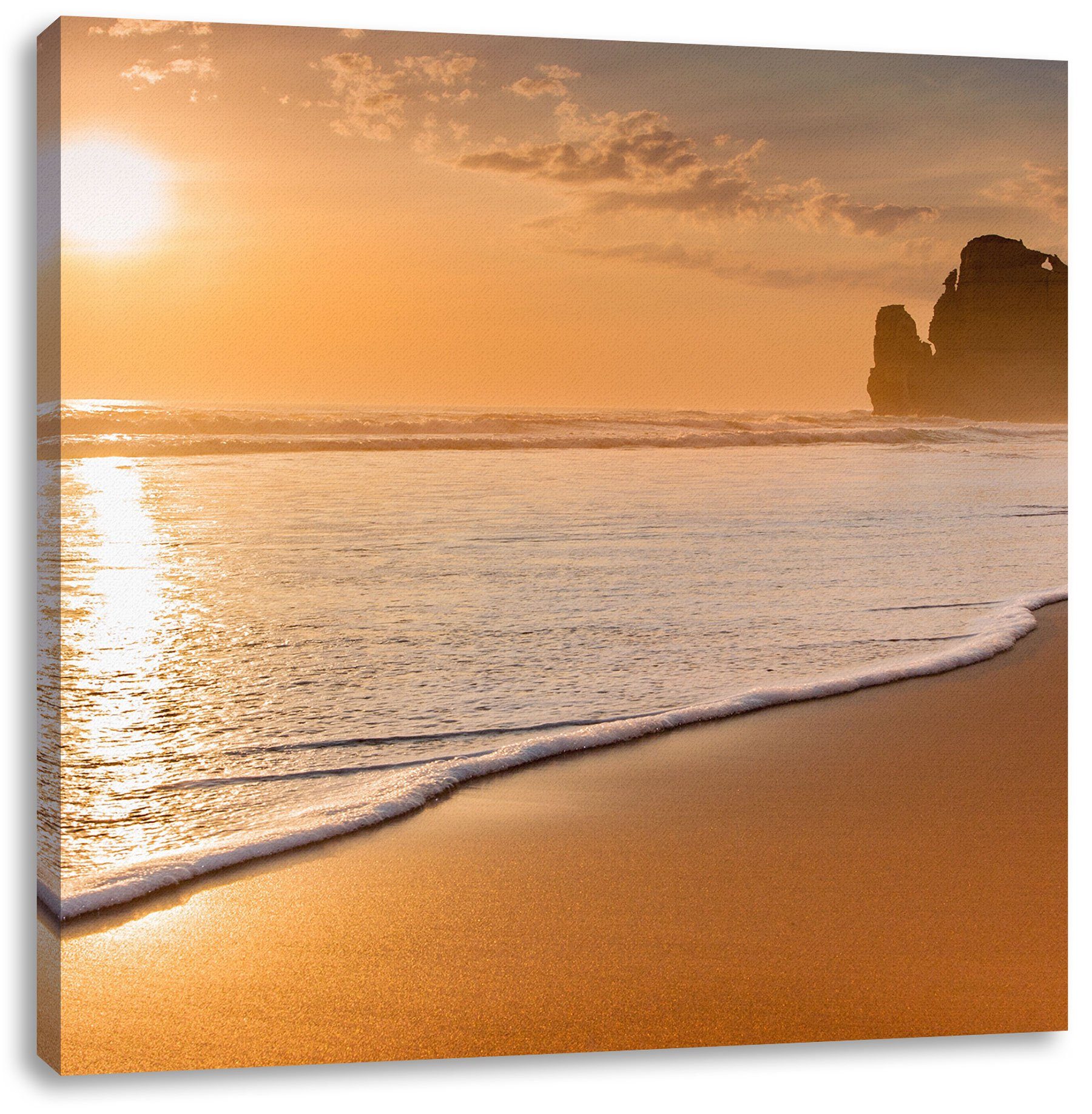 Leinwandbild fertig St), inkl. bespannt, Ozean Leinwandbild Sonnenuntergang Sonnenuntergang Ozean, Pixxprint Zackenaufhänger (1