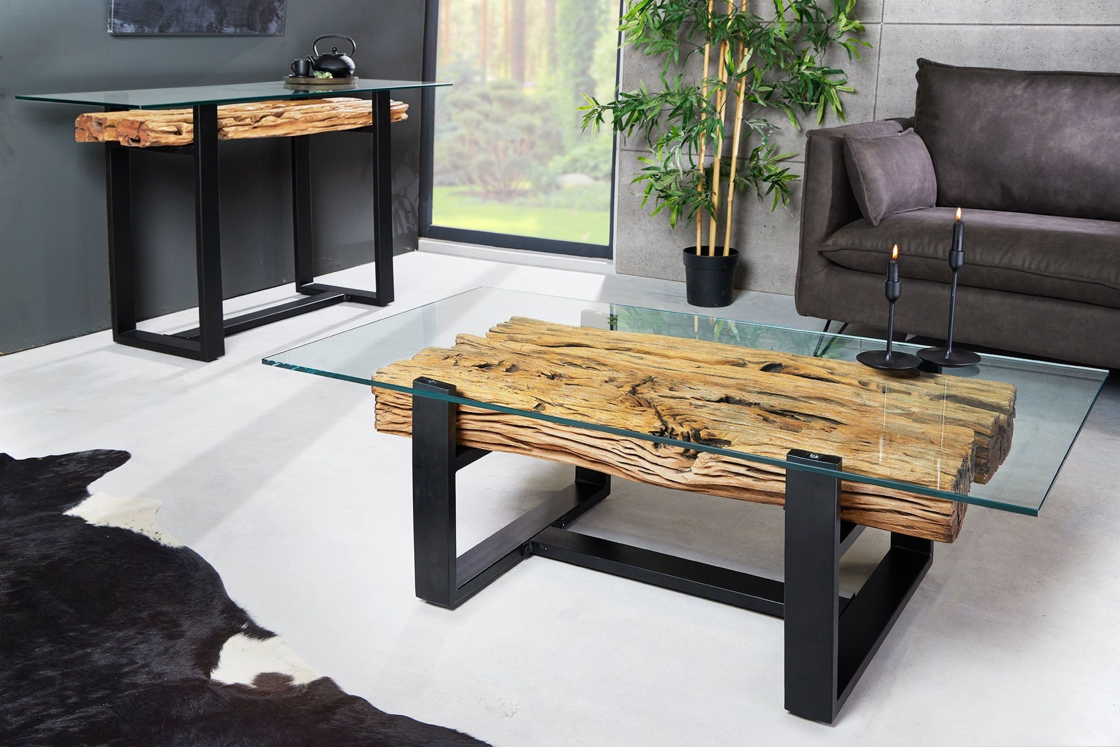 Licht-Erlebnisse Couchtisch MAYA, aus recyceltem Teakholz Hartglas Edelstahl 130x70x42 cm (LxBxH)