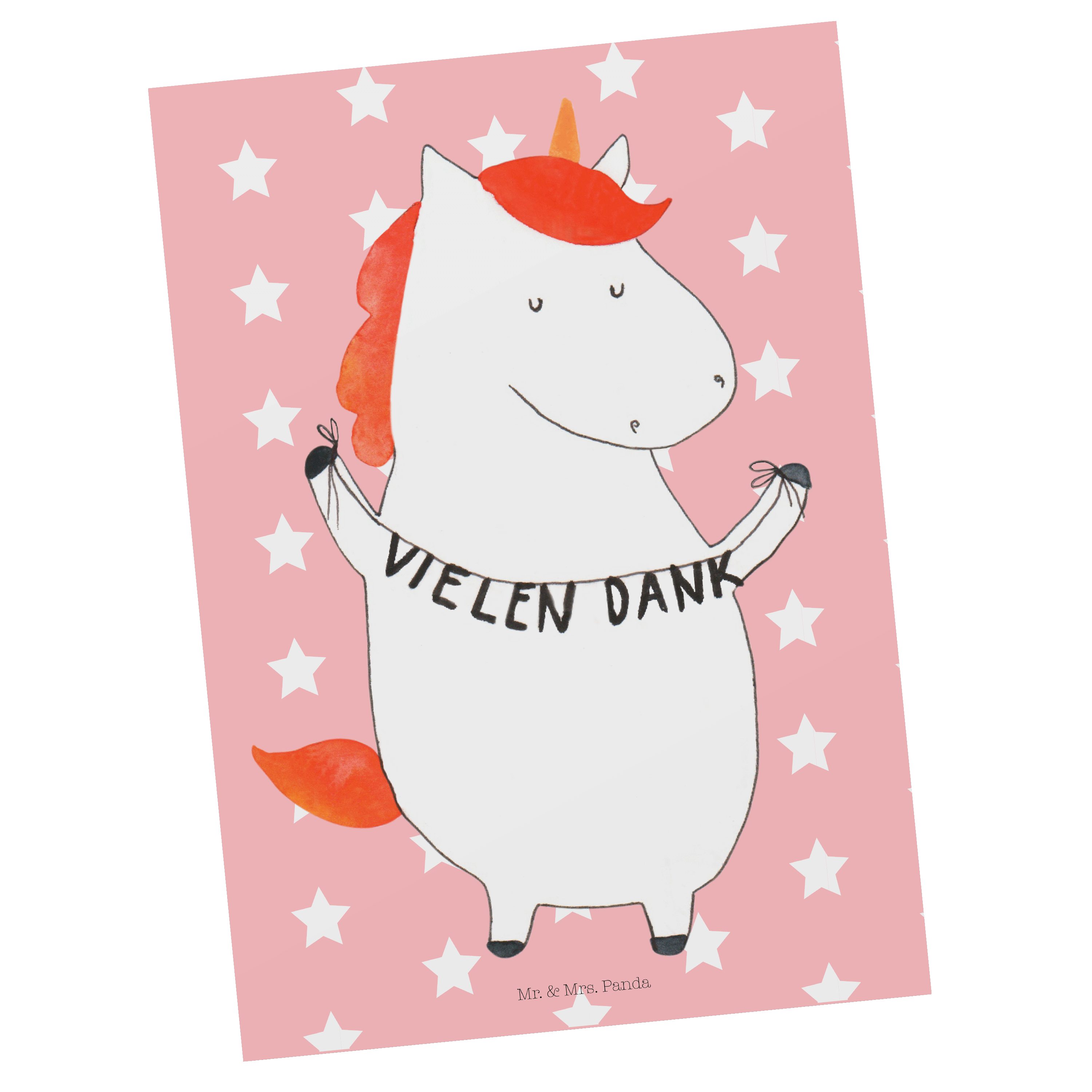 Mr. & Mrs. Panda Postkarte Einhorn Vielen Dank - Rot Pastell - Geschenk, Geburtstagskarte, Karte