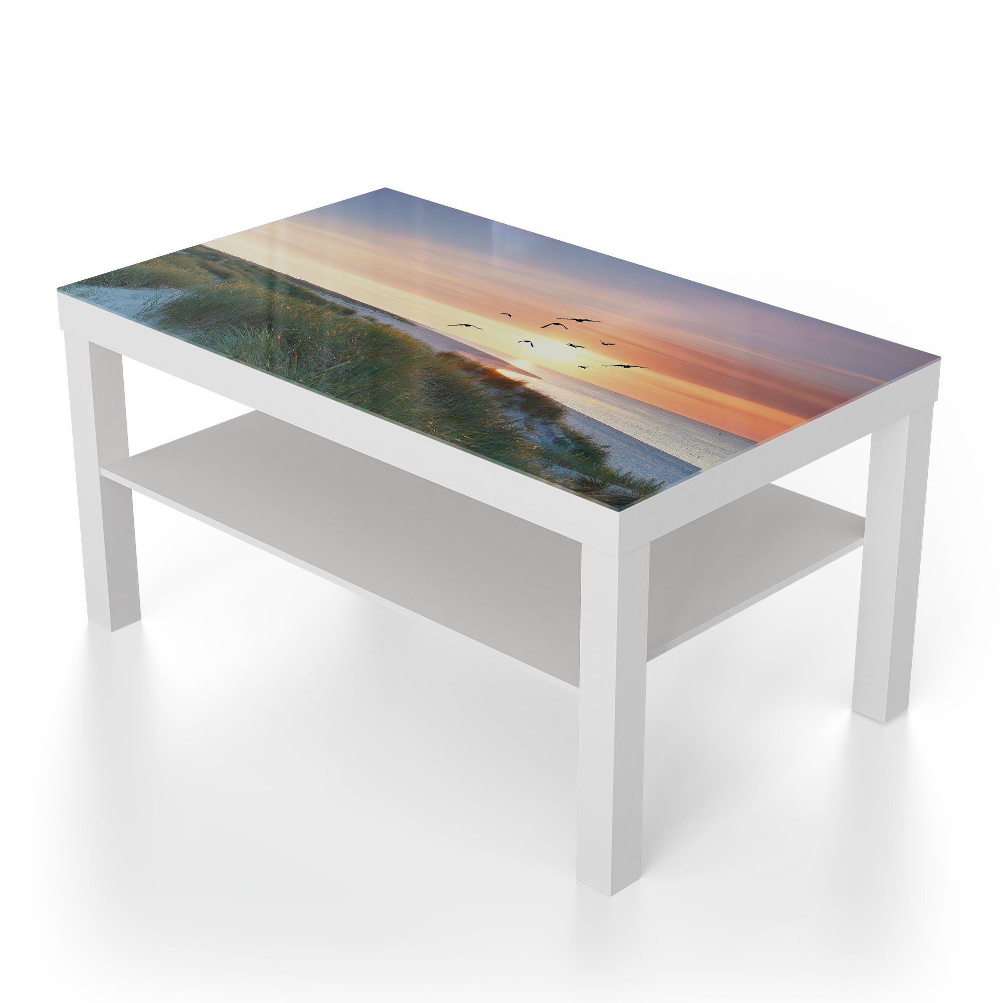'Küstenpanorama', Weiß Glastisch modern Beistelltisch Glas DEQORI Couchtisch