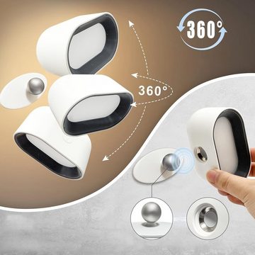 AKKEE Wandleuchte Wandleuchten lampen Innen LED, Wandlampe Mit Akku 360° drehbare, Touch Control 5 Helligkeitsstufen mit Fernbedienung Farbwechsel, LED fest integriert, Warmweiß, für Wohnzimmer Schlafzimmer Treppenhaus Flur kabellose wandleuchten