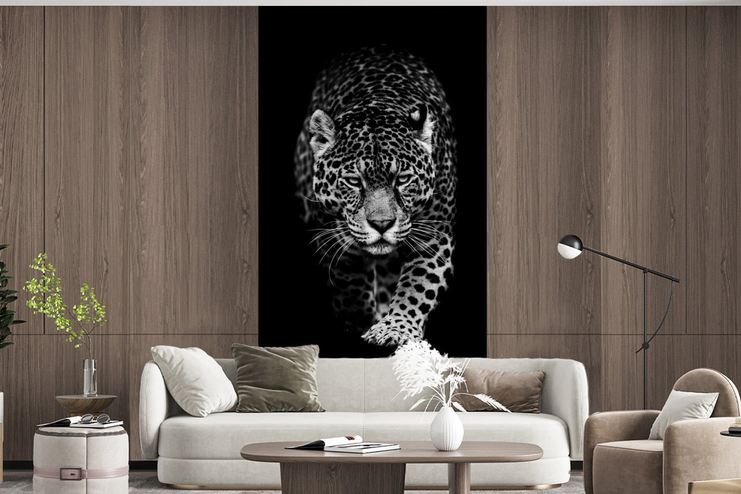 Vliestapete Tiere Schwarz Schlafzimmer St), Leopard bedruckt, Fototapete Matt, - MuchoWow (2 - - Küche, Wohnzimmer Fototapete für Weiß Wild, -