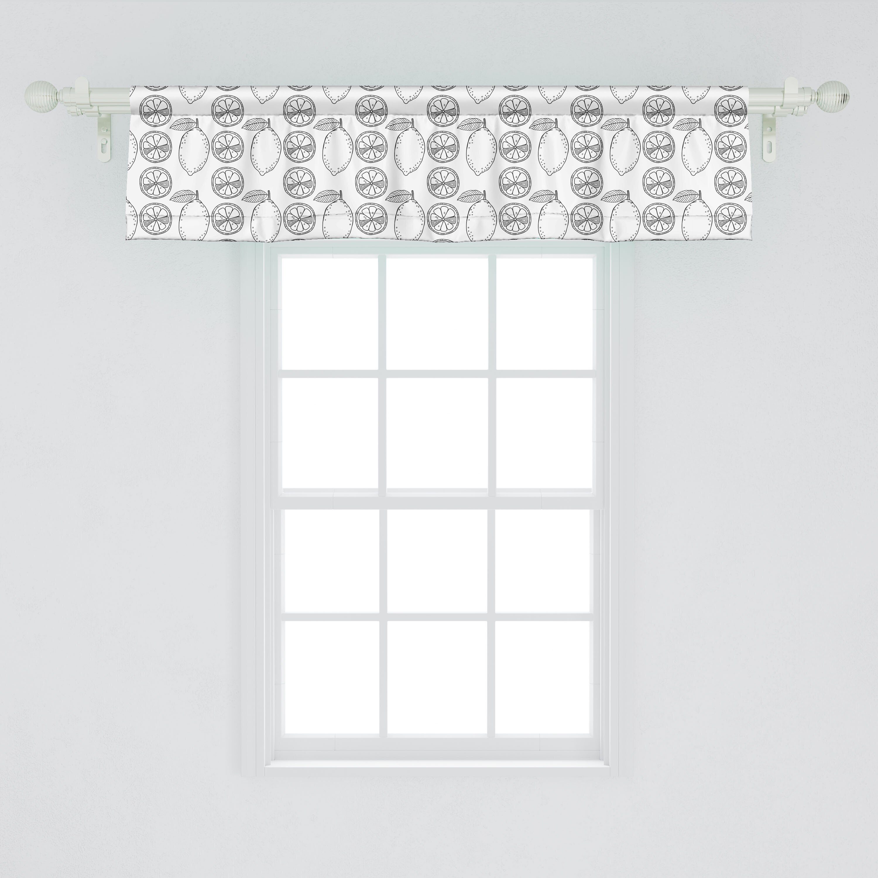 Scheibengardine Vorhang Volant für mit Zitrone Schlafzimmer Microfaser, Dekor Zitrusfrucht Umreißen Stangentasche, Abakuhaus, Küche Halbierte