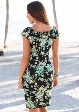 s.Oliver Sommerkleid (mit Bindeband) mit Blumenprint, figurschmeichelndes Strandkleid