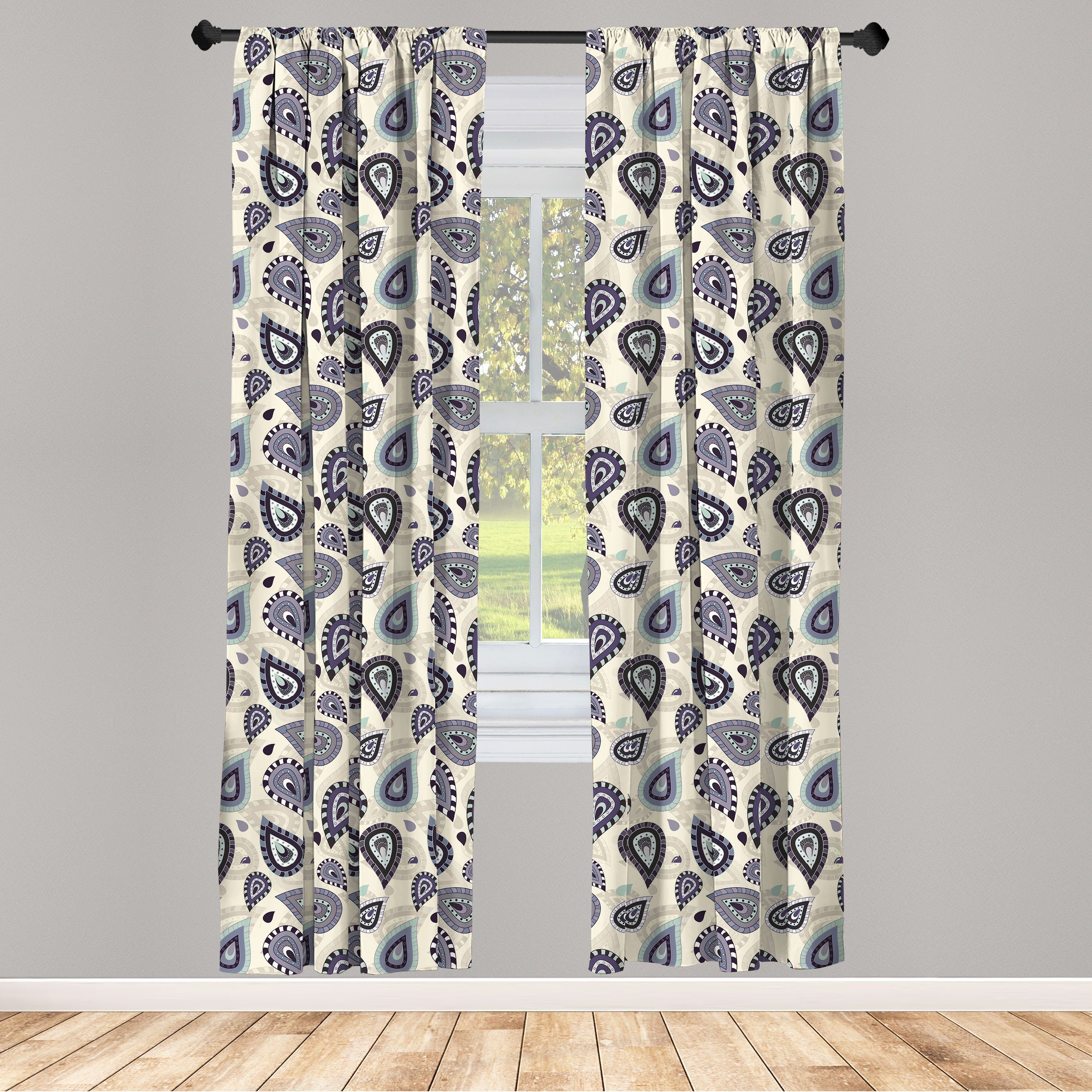 Gardine Vorhang für Wohnzimmer Schlafzimmer Dekor, Abakuhaus, Microfaser, Ethnisch Marokkanische Paisley-Motiv