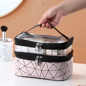 FIDDY Kosmetiktasche Kulturtasche Doppelte Schicht Kosmetiktasche (Transparente Große Reise-Make-up-Tasche Organizer, Waschtasche für Männer & Frauen Premium Qualität Waschtasche)