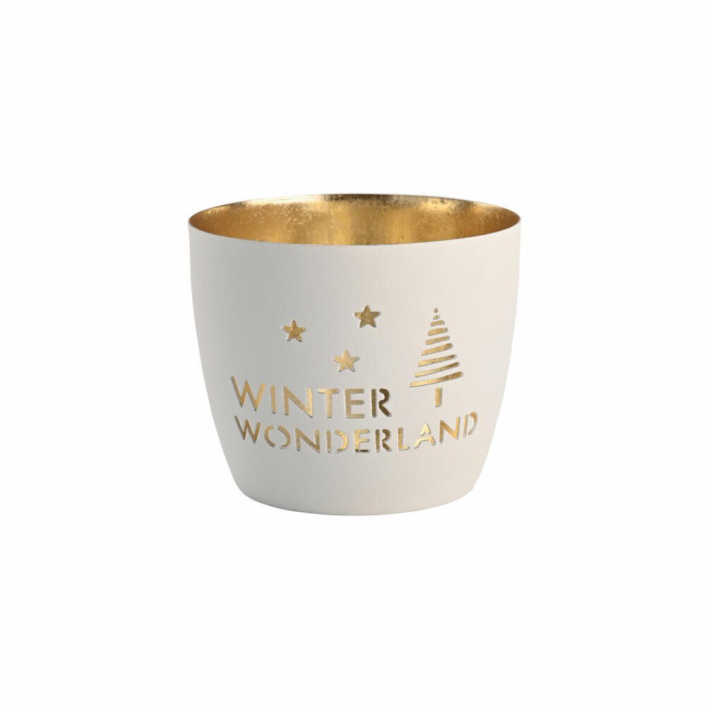 Giftcompany Windlicht Madras Winter Wonderland M weiß, Gold, H 8.5 cm