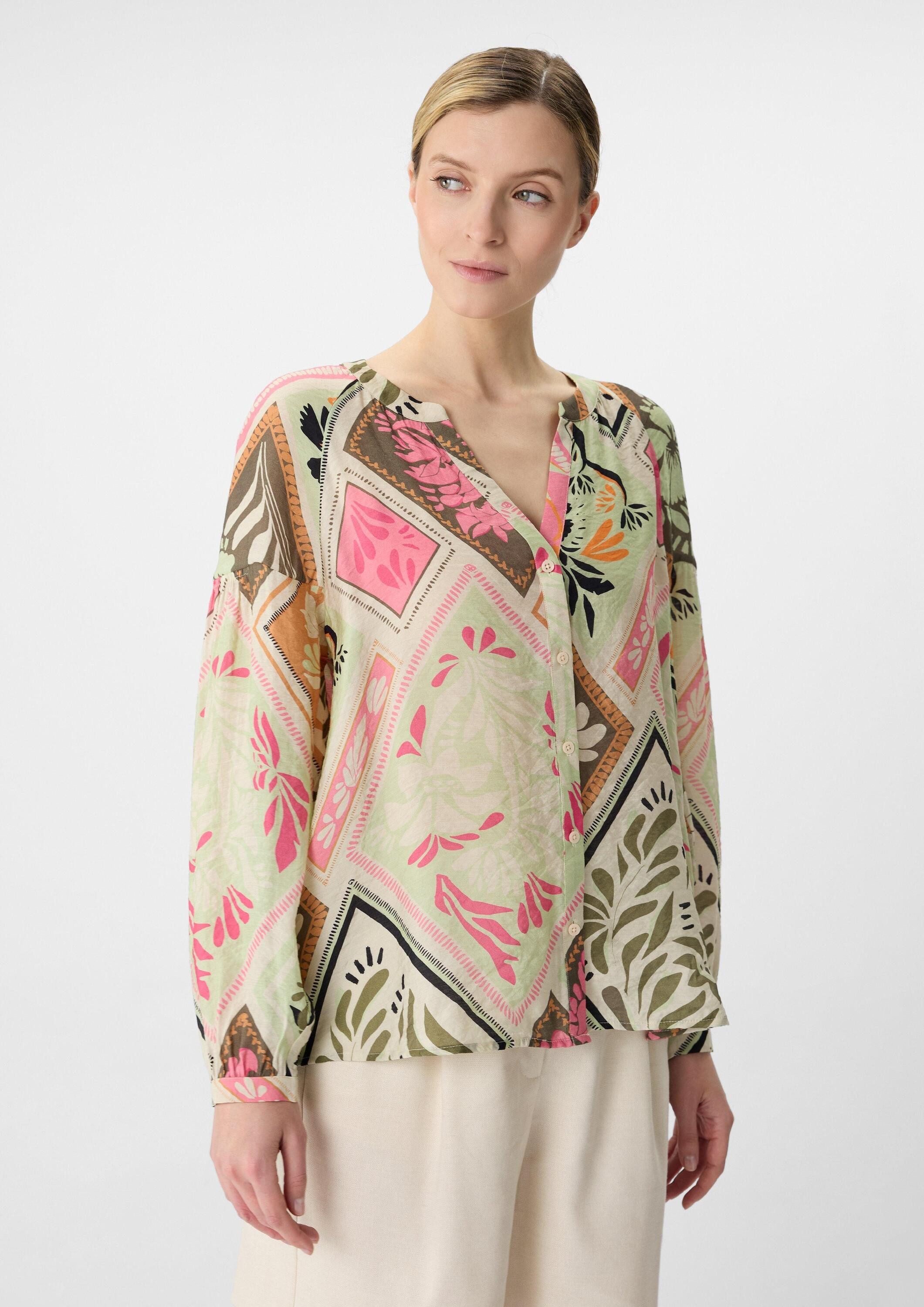 comma Langarmbluse Bluse Leichte Tunikabluse mit All-over-Print