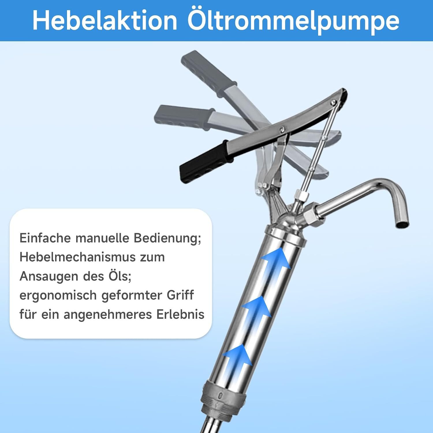 BlingBin Ölabsaugpumpe Fasspumpe Handpumpe Hebelfasspumpe mit Hebelwirkung (1 Set, 1-tlg., für 5-55 Gallonen Fässer), für Dieselkraftstoff, Motoröl, Schmieröl und Getriebeöl