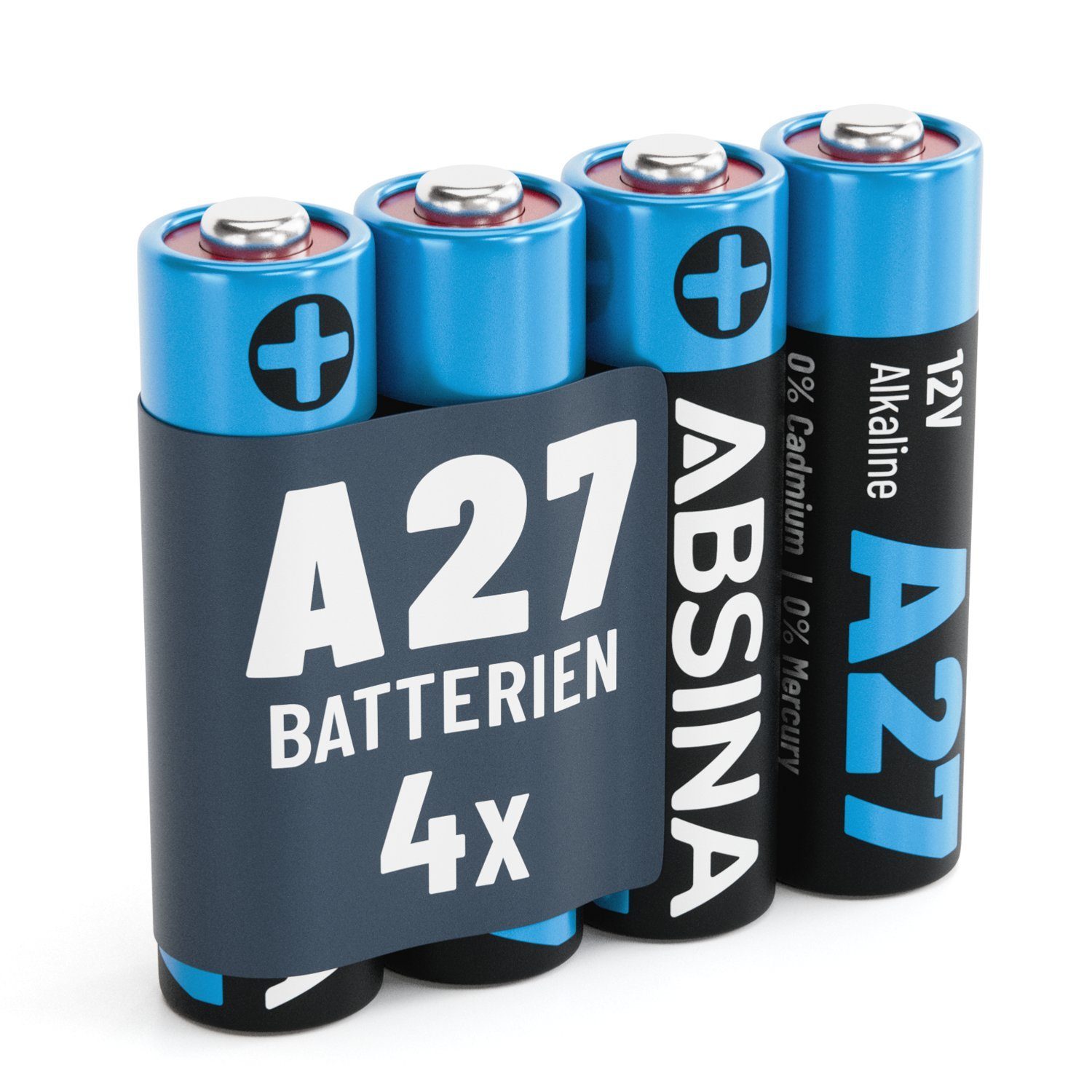 ABSINA 4x 27A 12V Batterie für Garagentoröffner, 27A 12V Alkaline mini Batterie, (1 St)