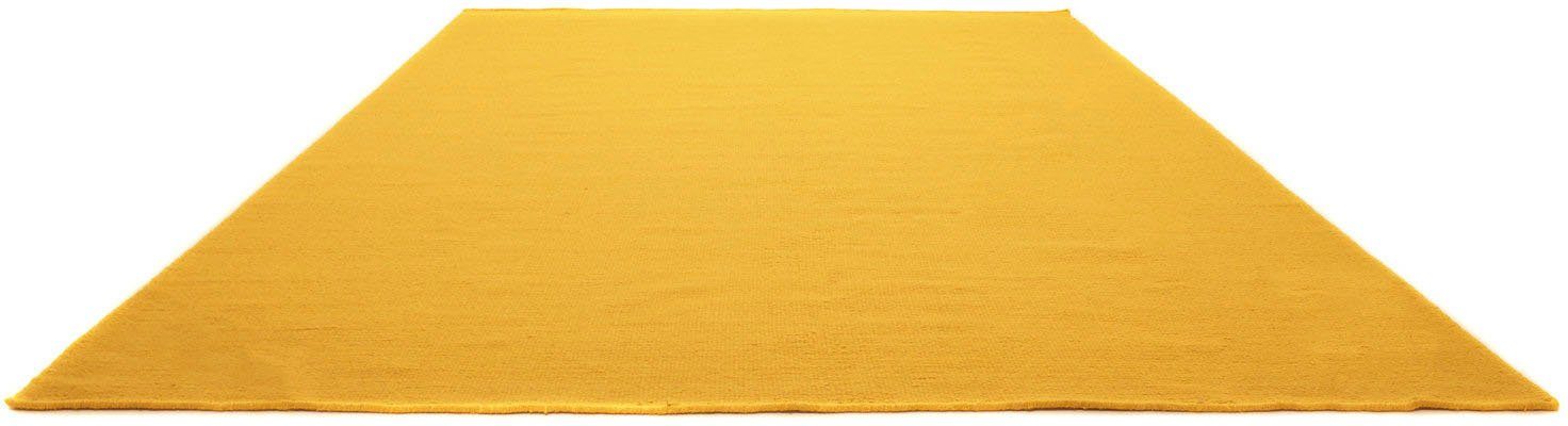 Wollteppich KELIM FANCY UNI, morgenland, rechteckig, Höhe: 7 mm, reine Wolle, Wendbar, Einfarbig, Uni, Wohnzimmer goldfarben