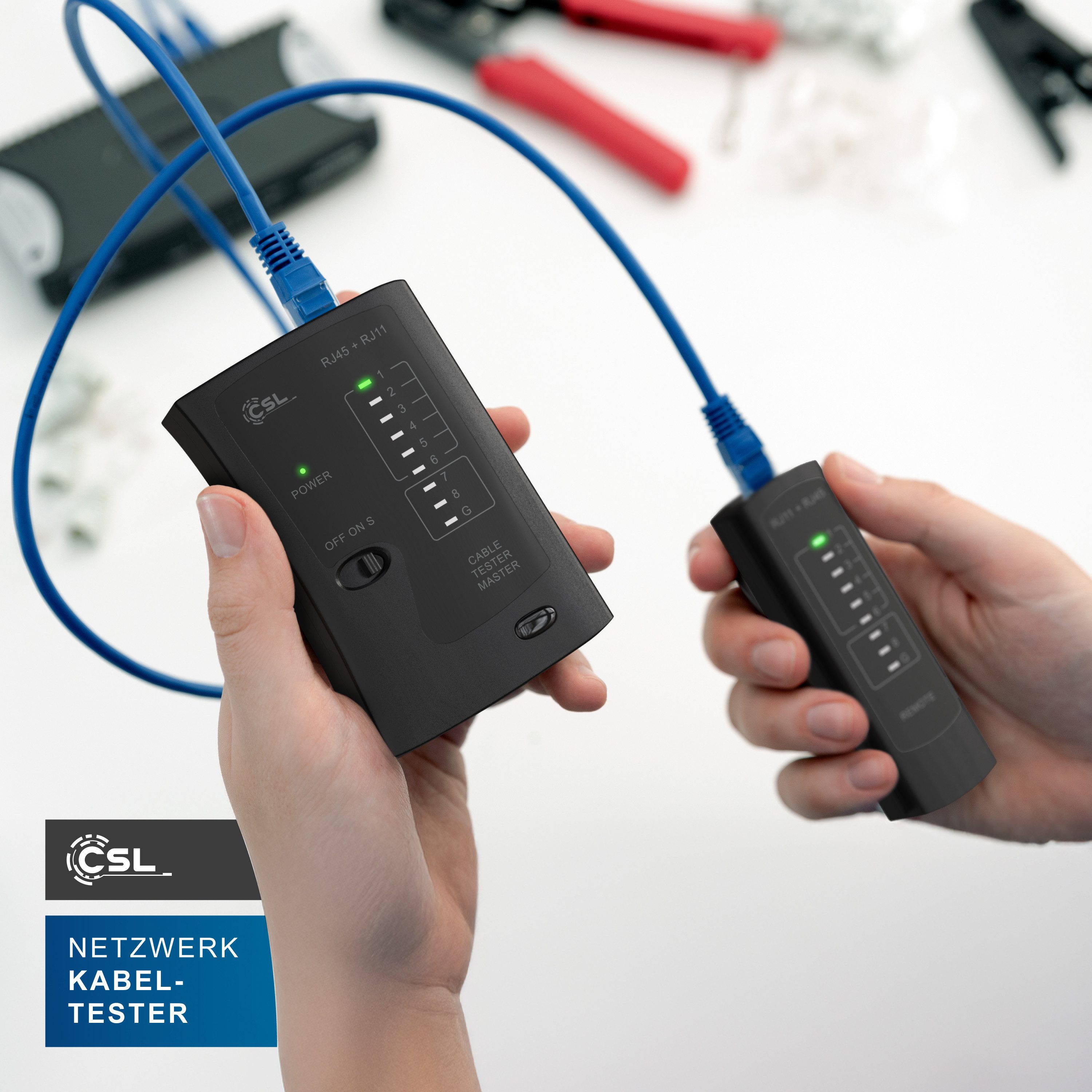 CSL Kabeltester für RJ45 & RJ11 Kabel, Leitungen in Böden, Wänden & Decken Netzwerk-Adapter RJ-45 (Ethernet) zu 2x RJ11, 2x RJ45, Patchkabel Tester, Leitungstes – Bild 5 von 5