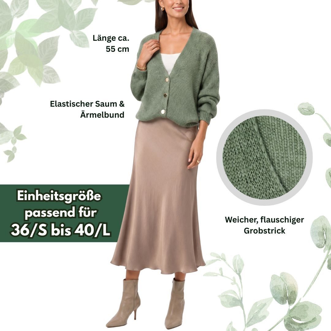 dy_mode Strickjacke Damen Cardigan Grobstrick Strickjacke V-Ausschnitt Übergangsjacke Grobstrick, in Unifarbe, V-Ausschnitt – Bild 5 von 5