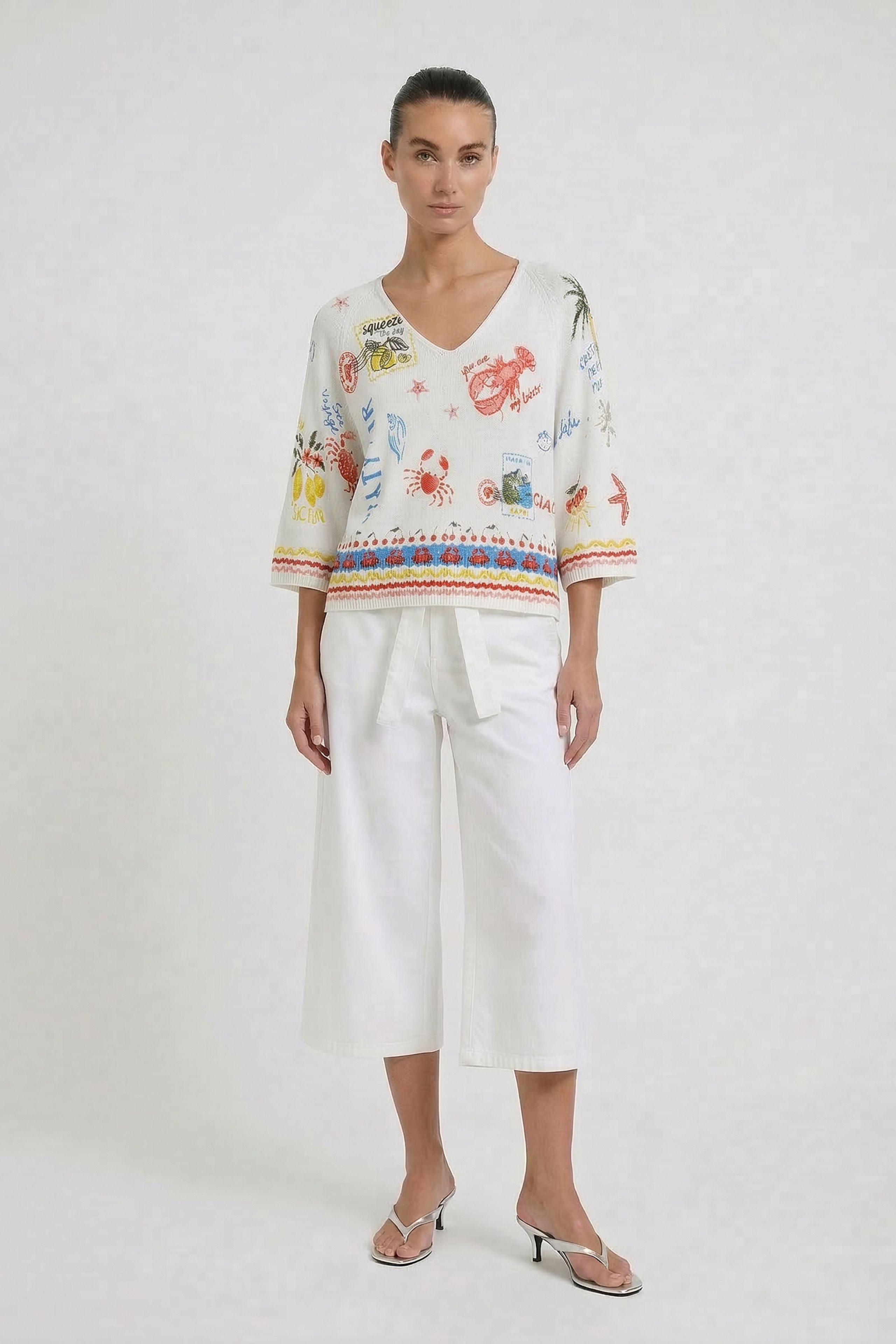 Oui Kurzarmpullover Oui Sommer-Pullover bedruckt 3/4 Arm (1-tlg)