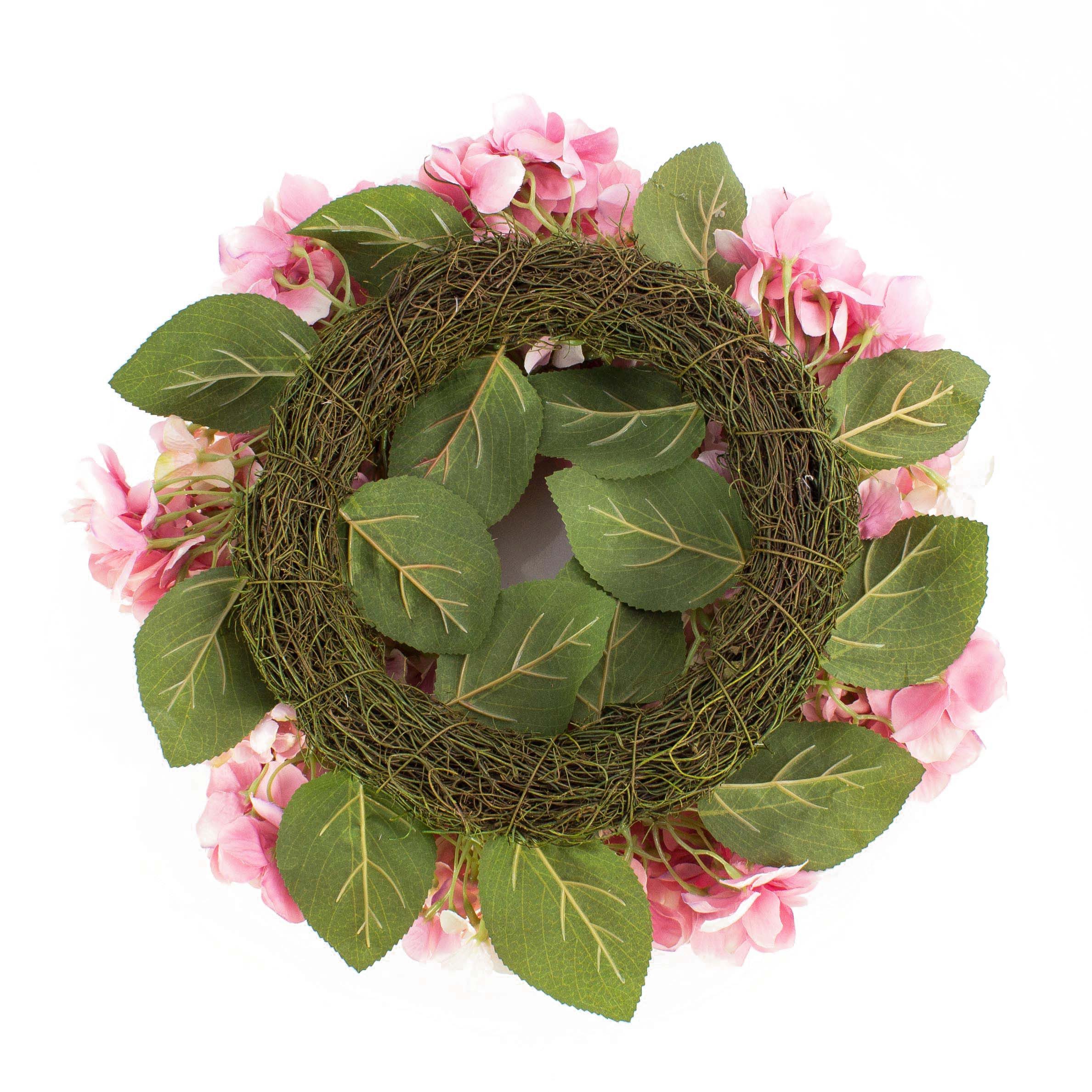 Kunstkranz Sommerlicher Hortensienkranz auf Rattan, rosa, Ø 35cm Hortensie, artplants, Höhe 12.0 cm