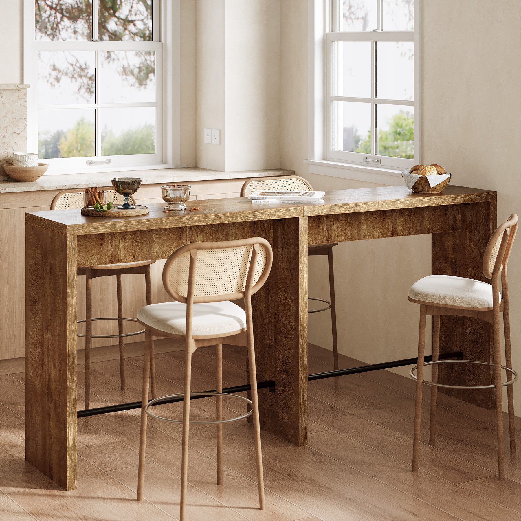 Tribesigns Bartisch 200cm Bistrotisch mit 2 offenen Ablageflächen,Stehtisch für 4 Personen