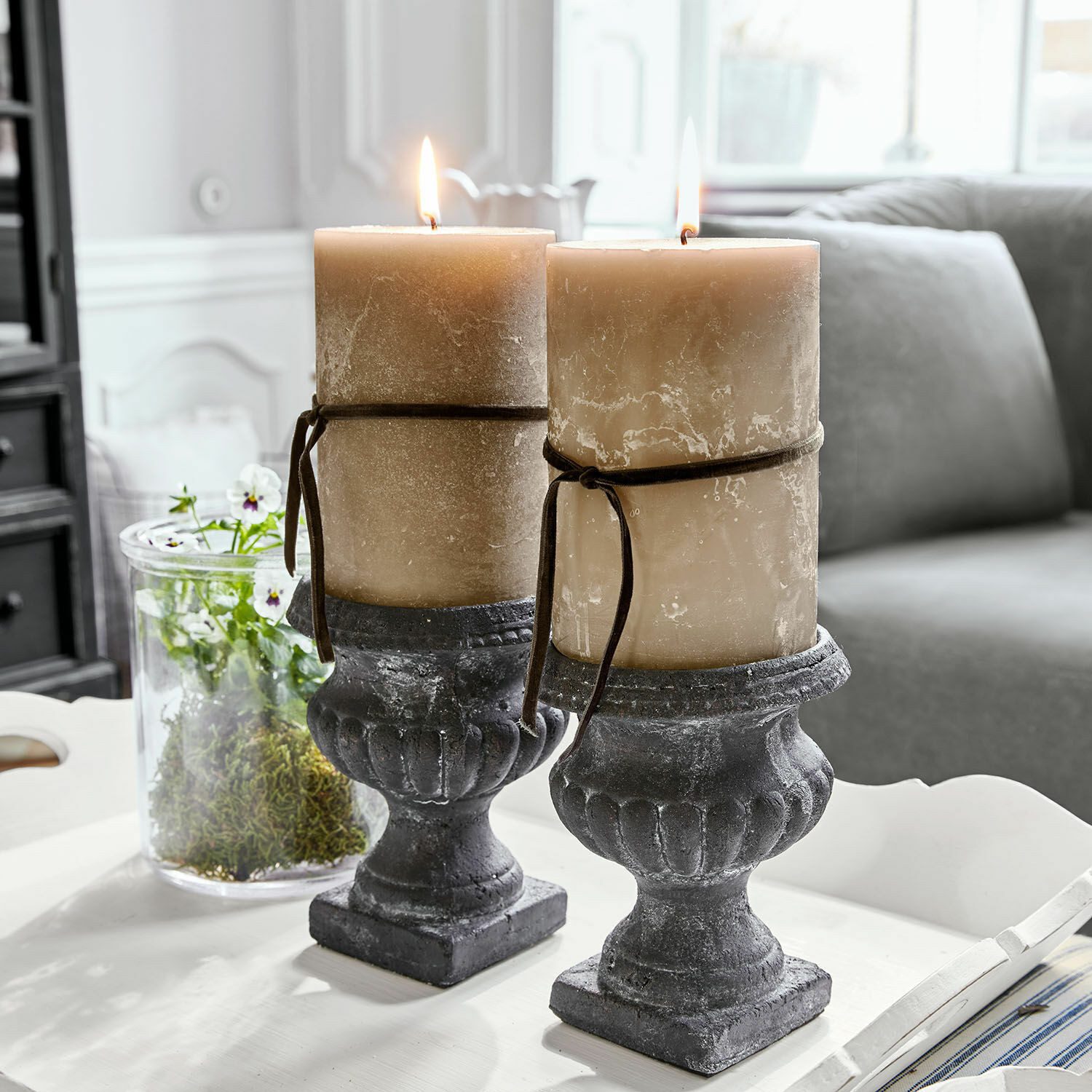 Mirabeau Stumpenkerze Kerze 2er Set Oviedo taupe (2er Set, 2er Set), none
