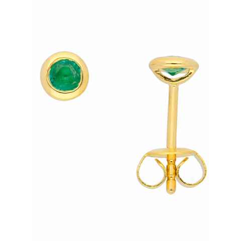 Adelia´s Paar Ohrhänger 585 Gold Ohrringe Ohrstecker mit Smaragd, mit Smaragd Goldschmuck für Damen
