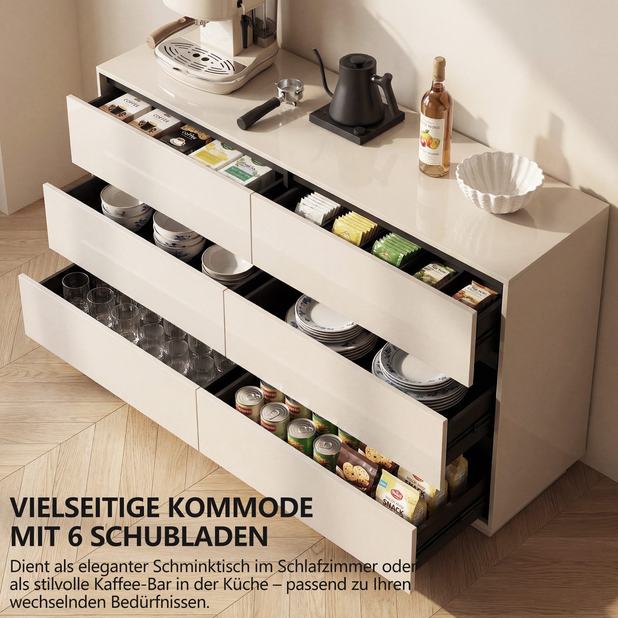 oleyluckidea Schreibtisch L-förmiger Schreibtisch mit 6 Schubladen, verstellbar, Holz (ein Tisch), Breite 140 cm – Bild 3 von 5
