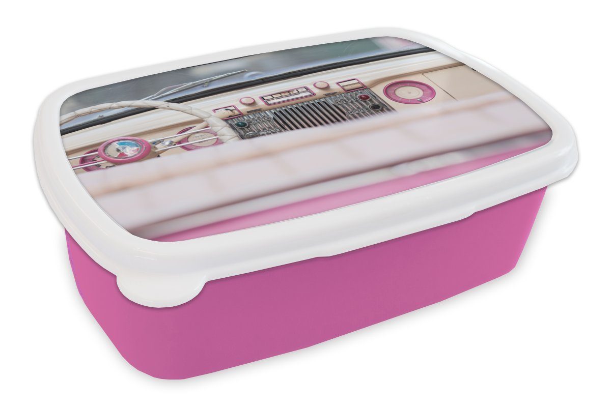 Auto Rosa, - Kinder, Kunststoff - Brotdose (2-tlg), Snackbox, MuchoWow Retro Kunststoff, Erwachsene, für Lunchbox Brotbox Mädchen,