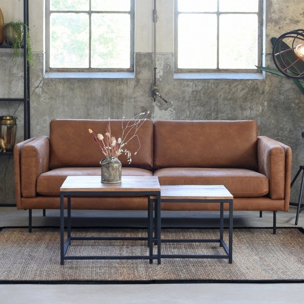 Möbel Ubon Mangoholz in aus Beistelltisch RINGO-Living Couchtisch 2er-Set Natur-dunkel 450x450x450mm,