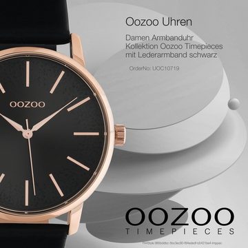 OOZOO Quarzuhr Oozoo Damen Armbanduhr schwarz Analog, Damenuhr rund, groß (ca. 40mm) Lederarmband, Elegant-Style