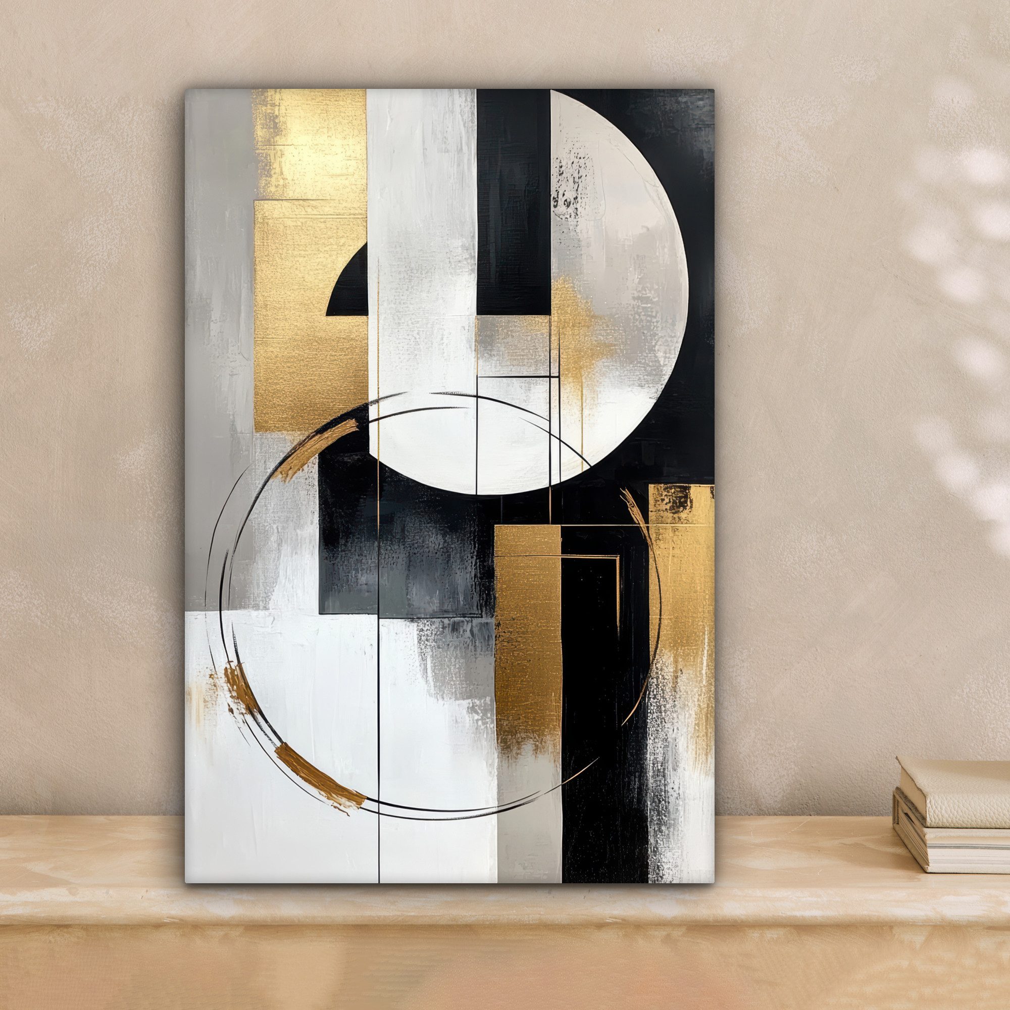 OneMillionCanvasses® Leinwandbild Abstrakt - Gold - Silber - Formen - Ästhetik, Fotodruck (1 St), Leinwand Canvas Wandbild, Wanddekoration 20x30 cm