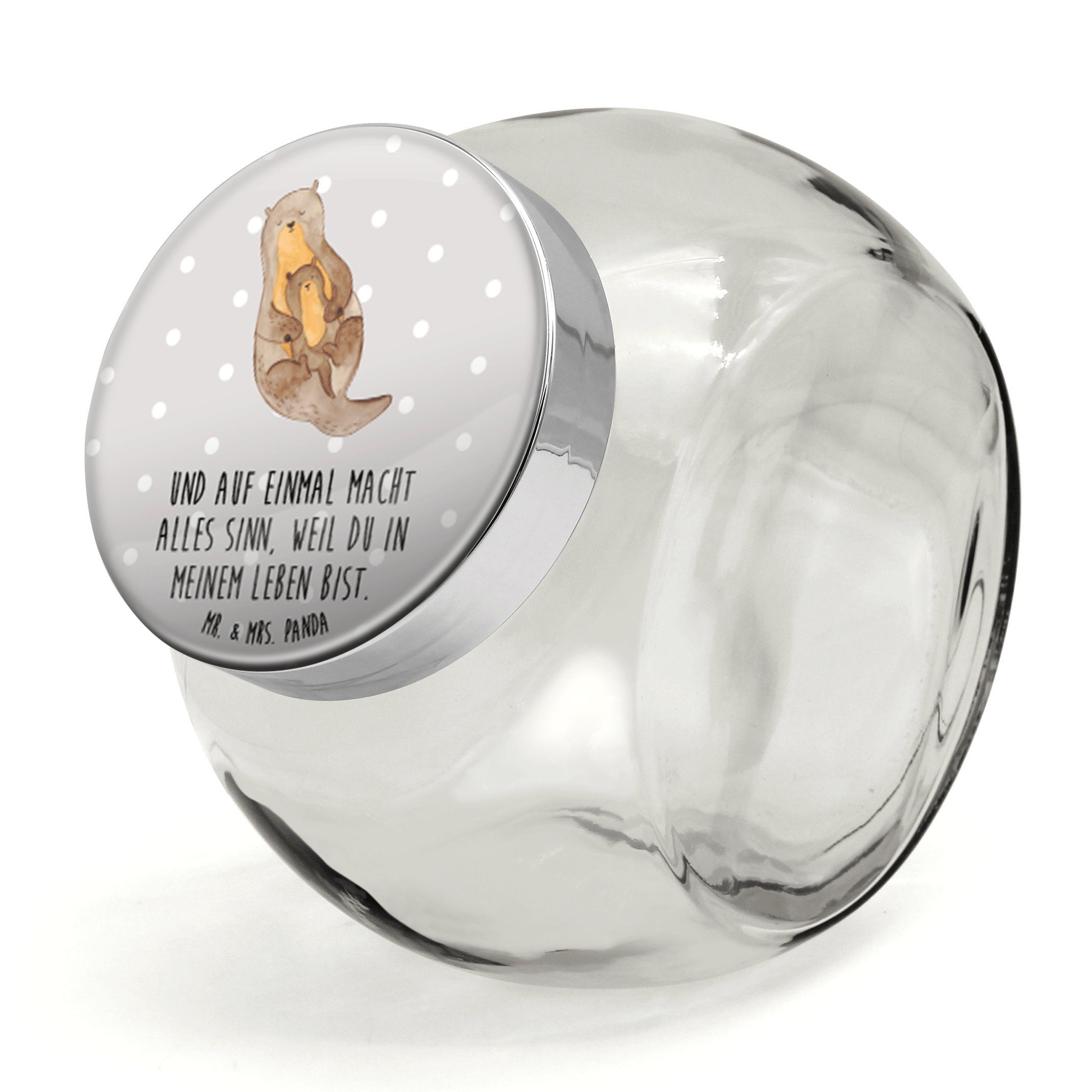 Mr. & Mrs. Panda Vorratsglas XL 2000ml Otter Kind - Grau Pastell - Geschenk, Vorratsglas, Baby, Ot, Premium Glas, (1-tlg), Stilvoll & Praktisch