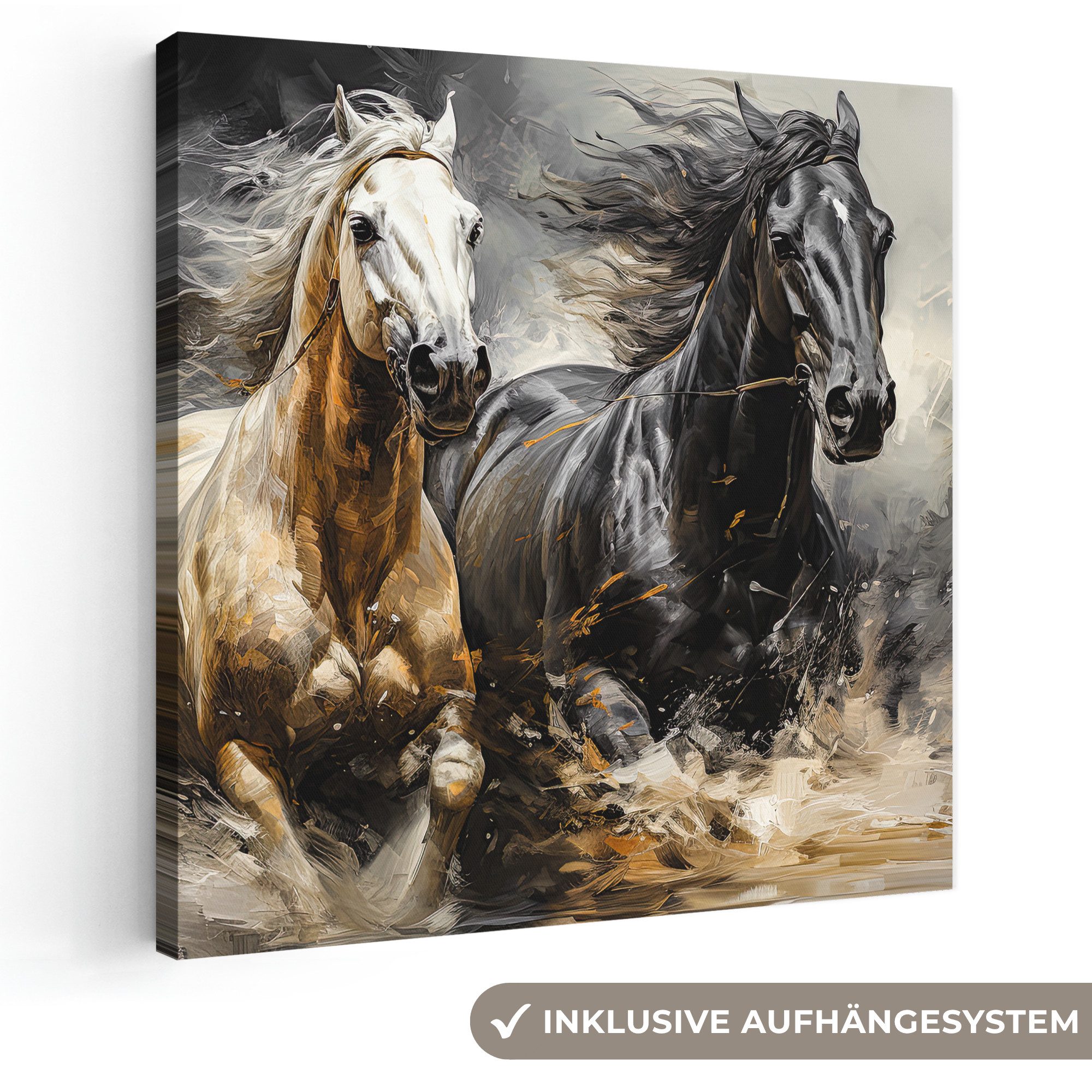 OneMillionCanvasses® Leinwandbild Pferde - Schwarz - Weiß - Tiere, Fotodruck (1 St), Wandbild, Deko Schlafzimmer Wohnzimmer Flur 20x20 cm