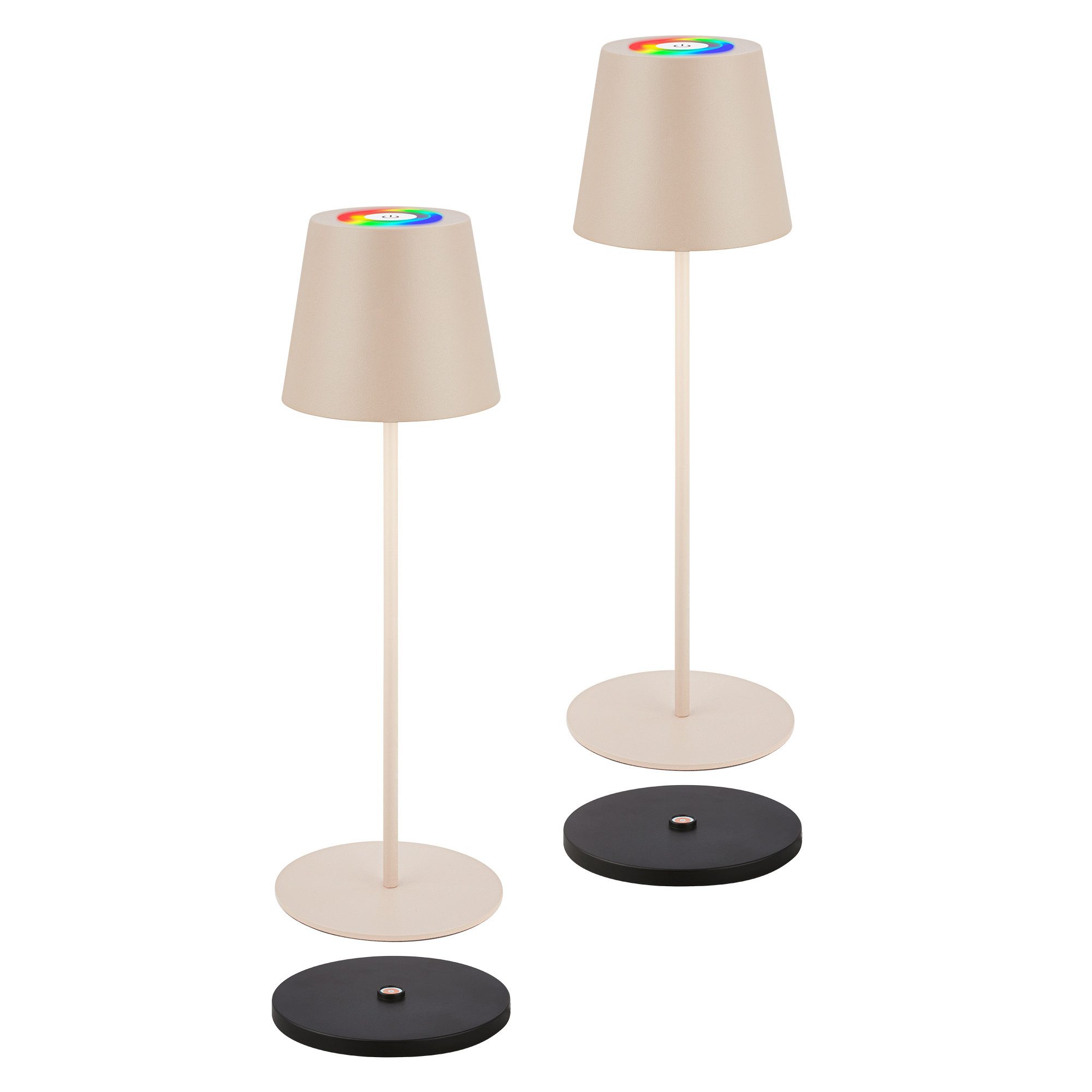 Briloner Leuchten LED Tischleuchte Akku Tischlampe kabellos mit Ladestation IP44 Outdoor/Indoor, 2 Stück, LED fest integriert, Warmweiß, RGB, Wohnzimmer, Schlafzimmer, Ladestation, Terrasse, Garten, Balkon
