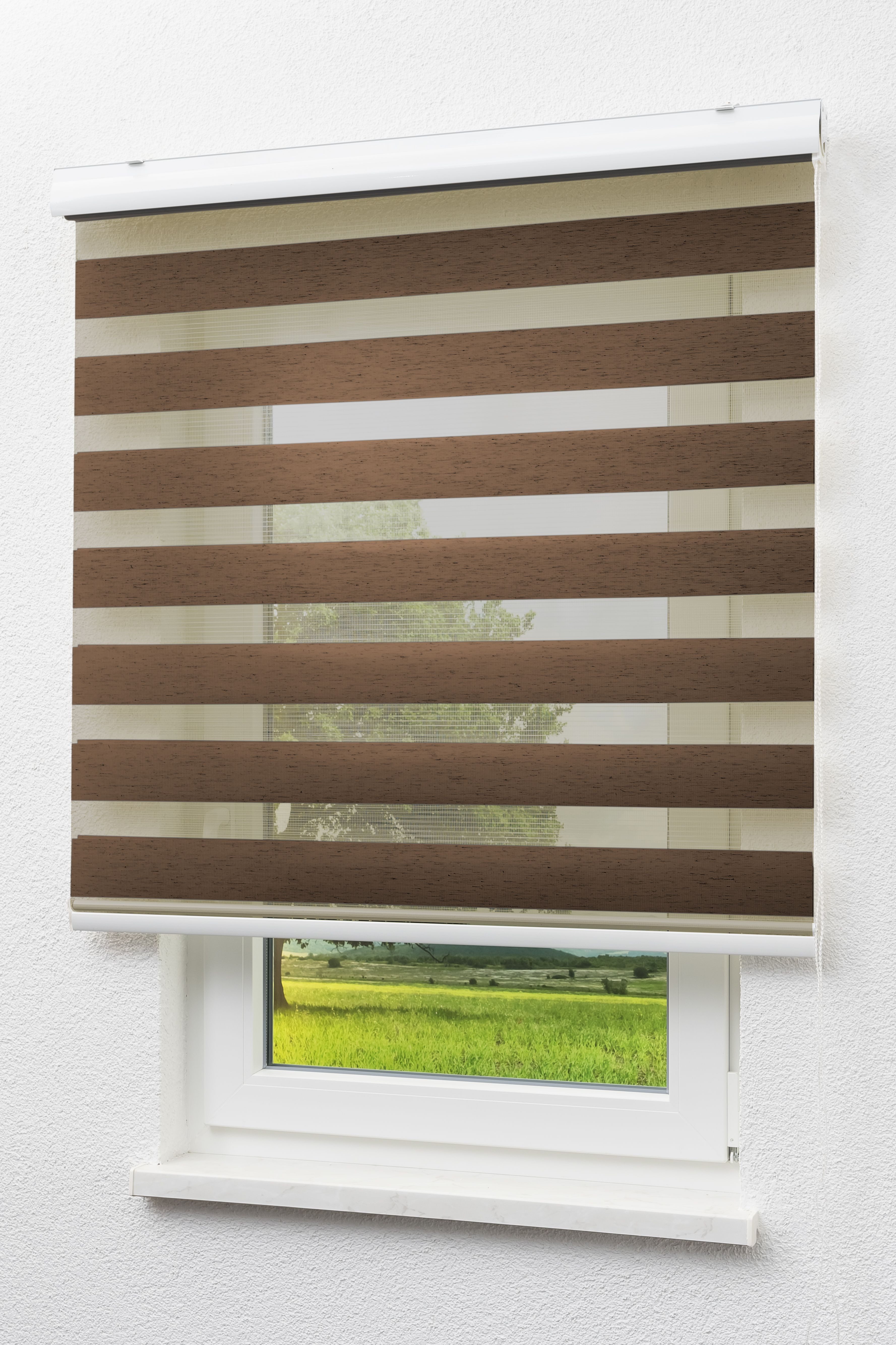 Rollo Doppelrollo Blende Struktur Ockerbraun, LYSEL®, blickdicht, HxB 160x60cm