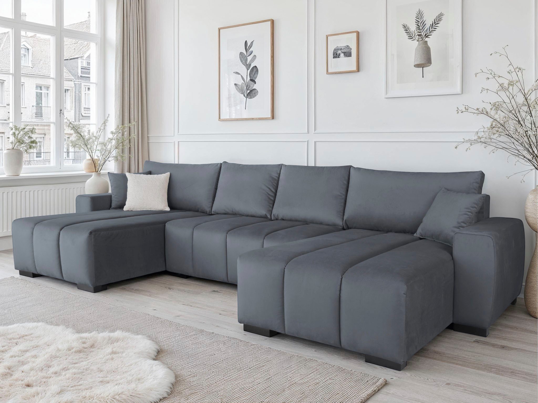 Home affaire Wohnlandschaft Bello U-Form, B: 347 cm, Bettfunktion, Bettkasten & 2 Zierkissen, Federkern