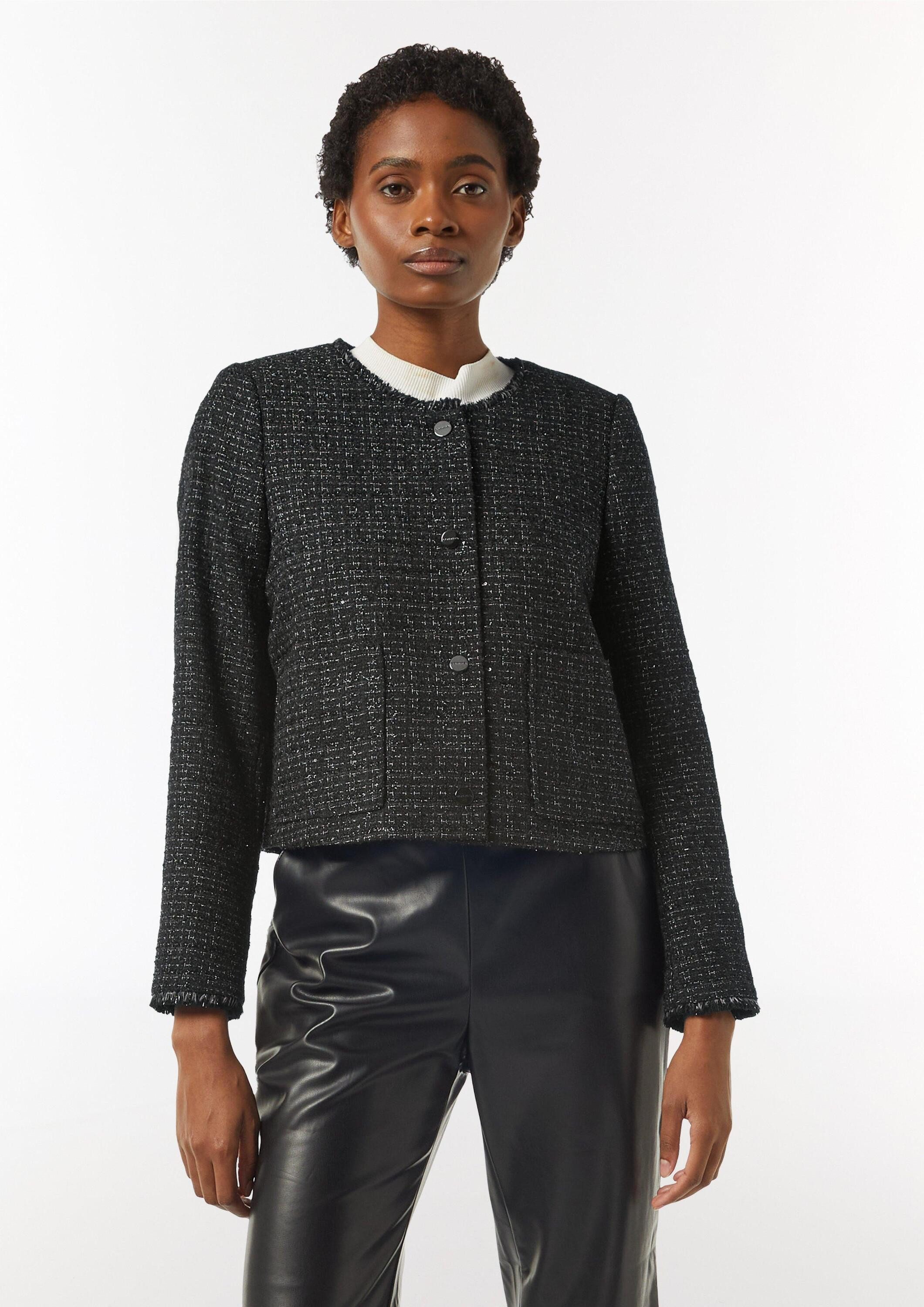 comma Jackenblazer Indoor-Jacke Bouclé-Jacke mit Fransen-Detail und Glitzer günstig online kaufen