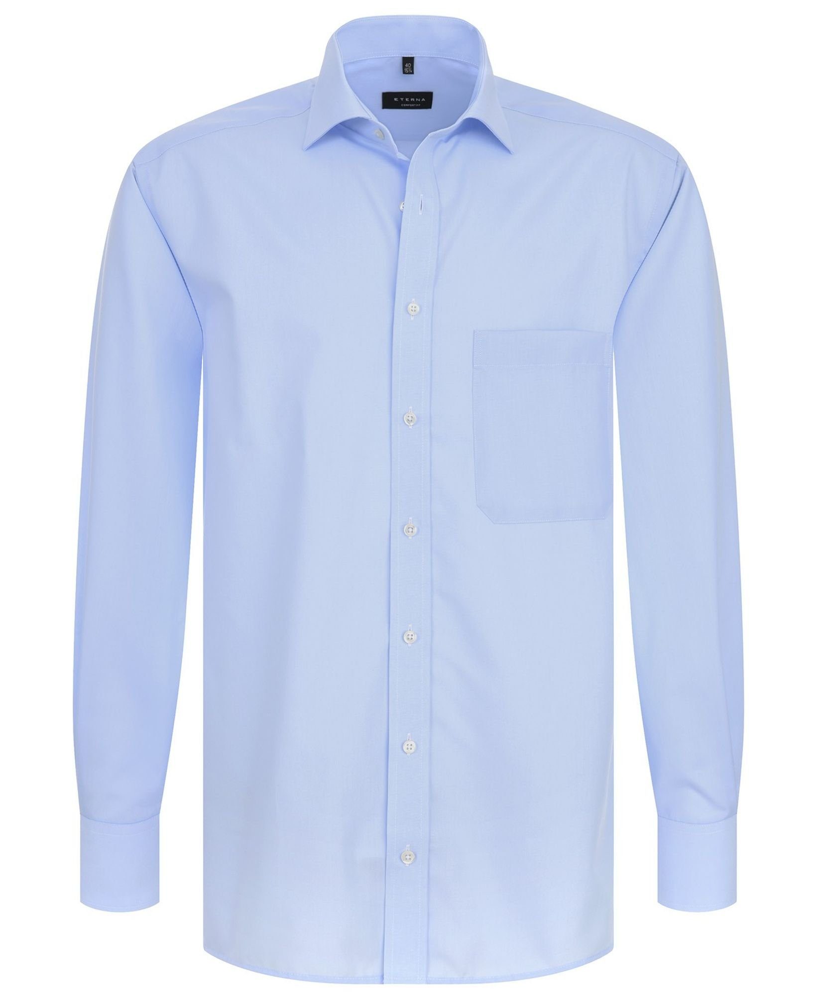 Eterna Langarmhemd Comfort Fit Einfarbig Hellblau strukturiert (10)