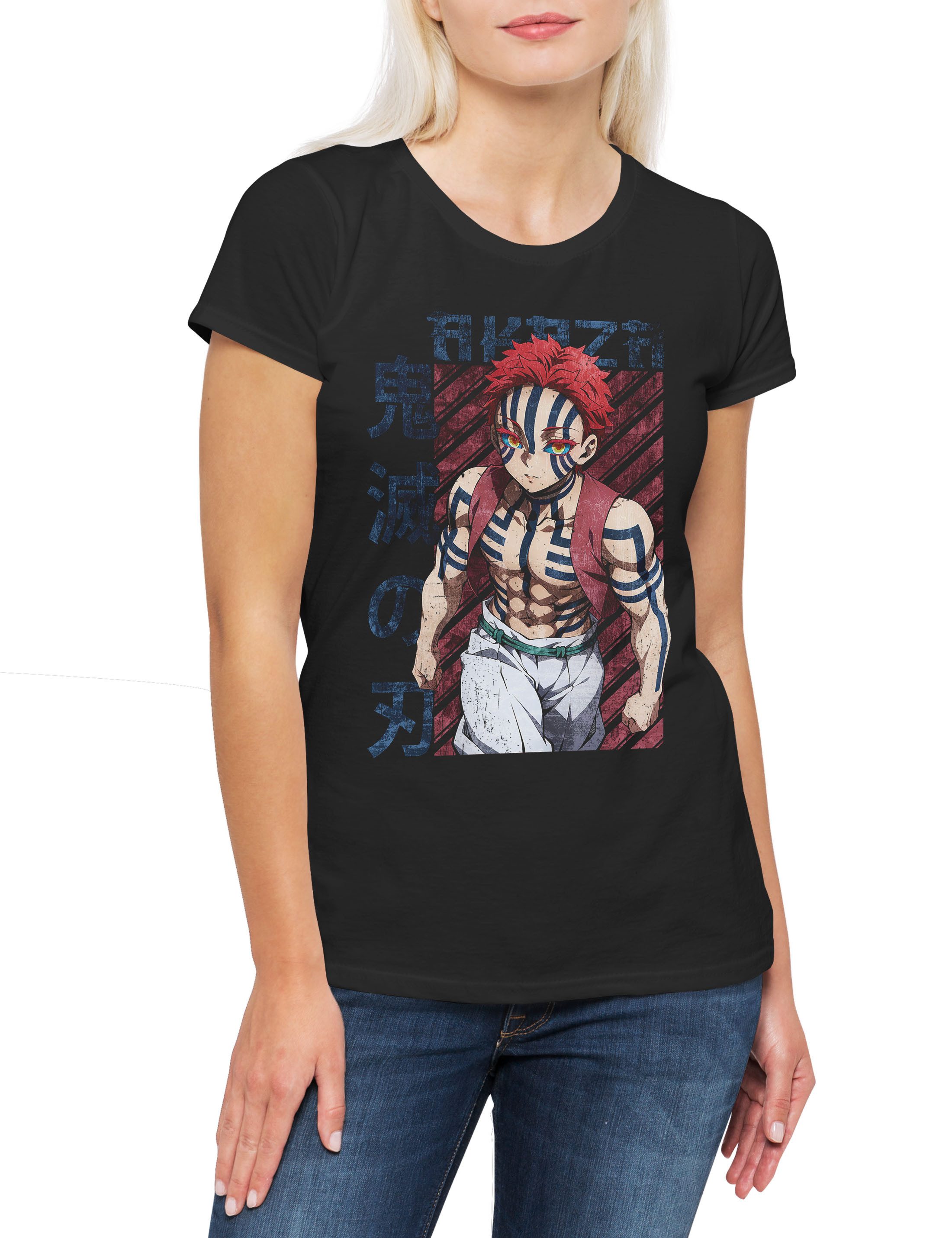 Print-Shirt Anime Akaza 2 Damen T-Shirt Kamado Nezuko Slayer Zenitsu Inosuke