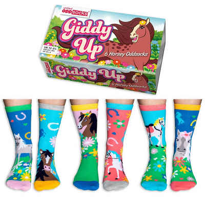 United Oddsocks Socken 3 Paar Socken Strümpfe Kinder Mädchen Gr. 30,5 - 38,5 Giddy Up Pferde