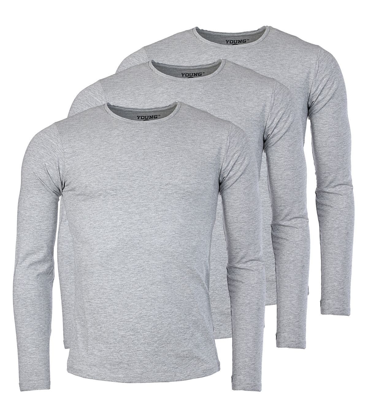 Langarmshirt Herren Uni Basic Longsleeve Rundhals Unterziehshirt 2002 3er pack