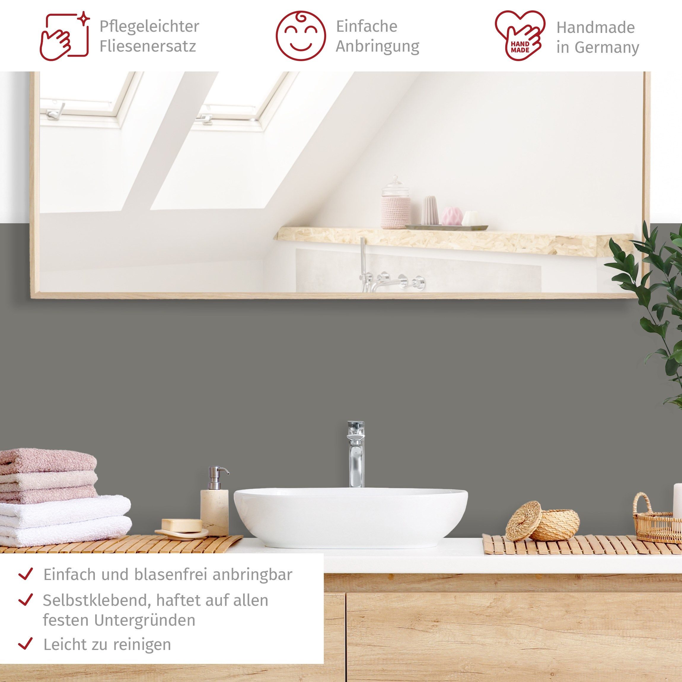 Bilderdepot24 Badrückwand grün fugenlose Wandverkleidung Bad Unifarben, (Hartfolie matt » Selbstklebend SMART 0,35 mm), wasserfestes Wandpaneel Chic Chia