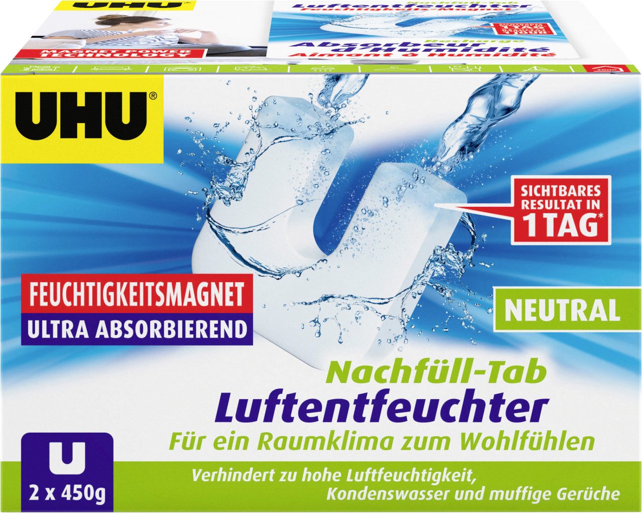 UHU Luftentfeuchter UHU Luftentfeuchter Feuchtigkeitsmagnet Neutral, 2