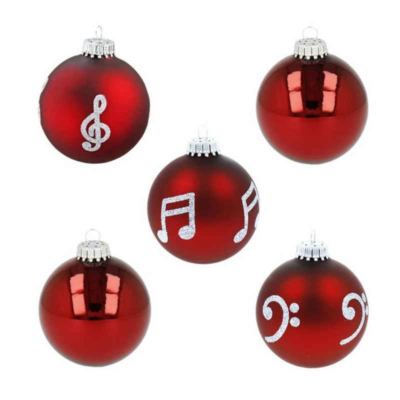 mugesh Weihnachtsbaumkugel 5er-Set Weihnachtskugeln Musikmotive bordeaux, für Musiker
