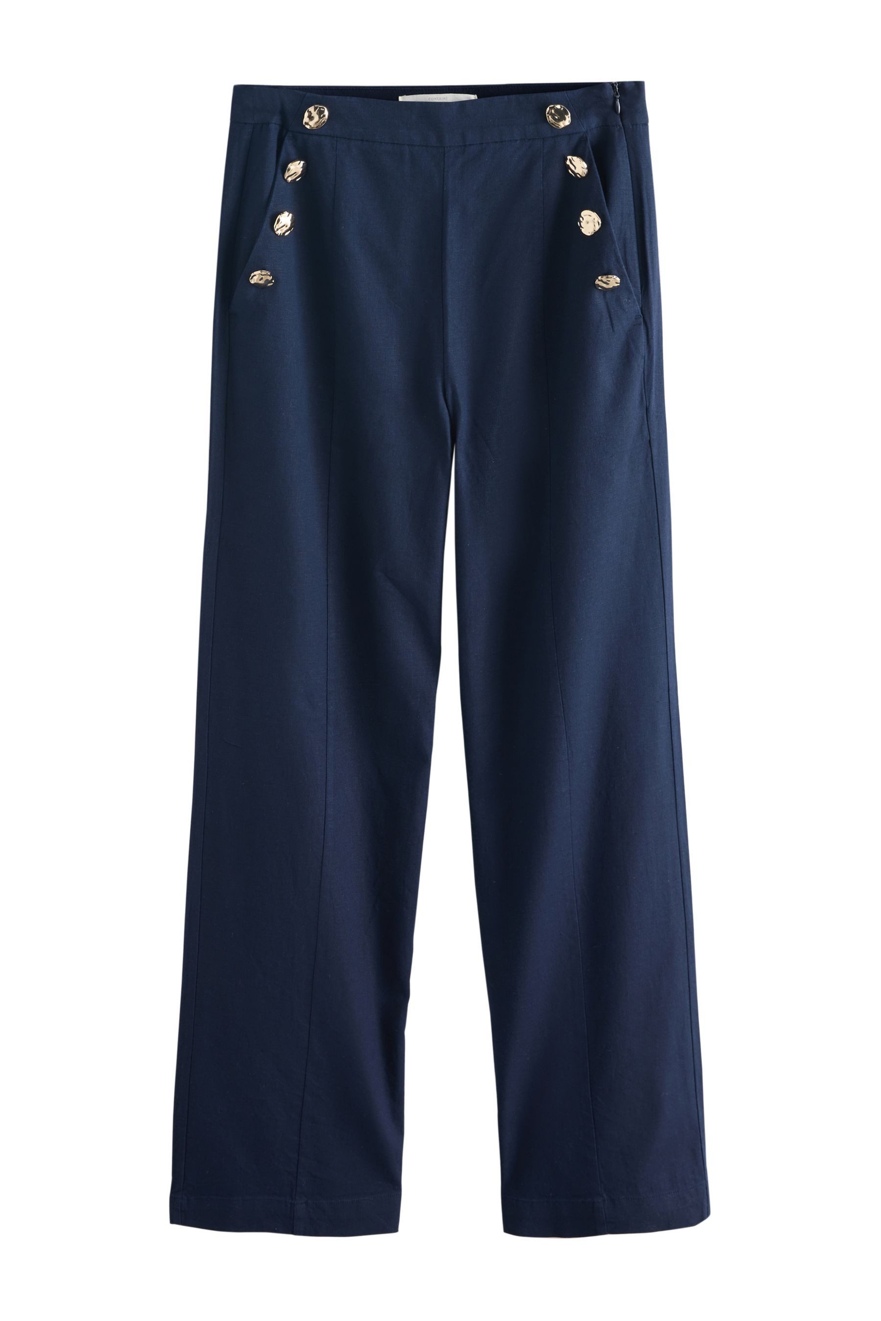 Next Palazzohose Weite Hose mit Leinenanteil Goldknöpfe, Petite (1-tlg)