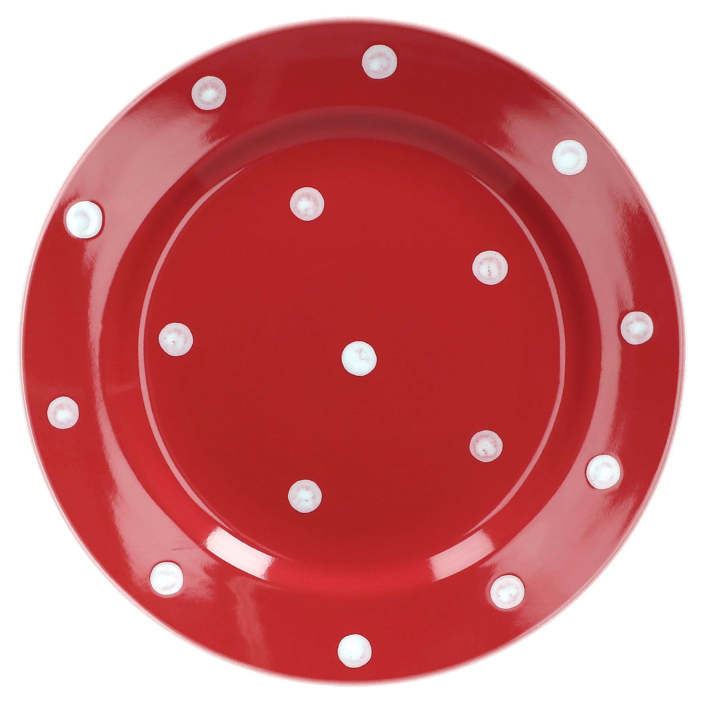 van Well Frühstücksteller Dessertteller Emily 20cm rot mit weißen Punkten
