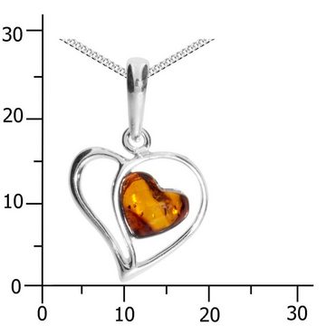 OSTSEE-SCHMUCK Kette mit Anhänger - Herz - Silber 925/000 - Bernstein (2-tlg)