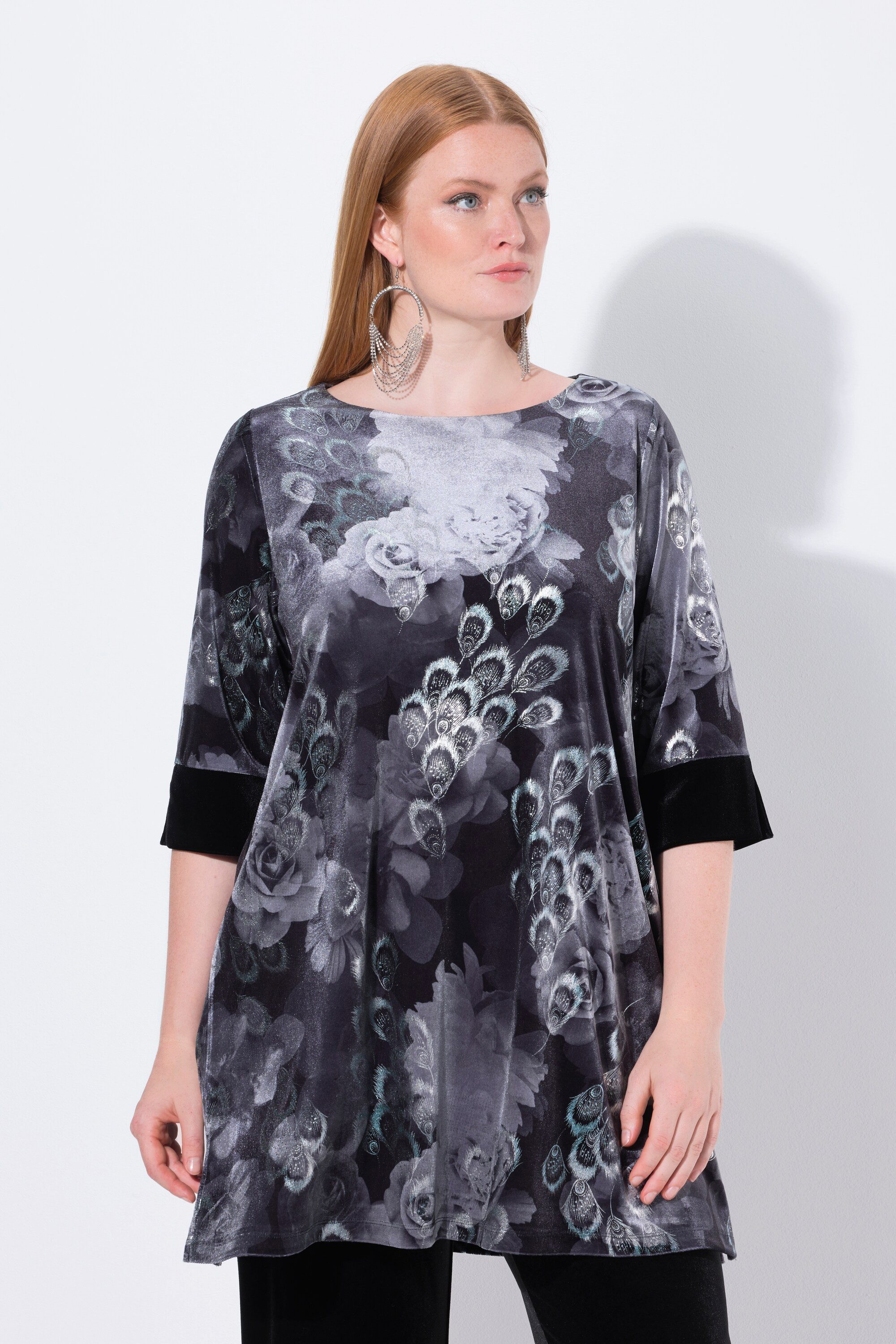 Ulla Popken Longshirt Samttunika bedruckt U-Boot-Ausschnitt günstig online kaufen