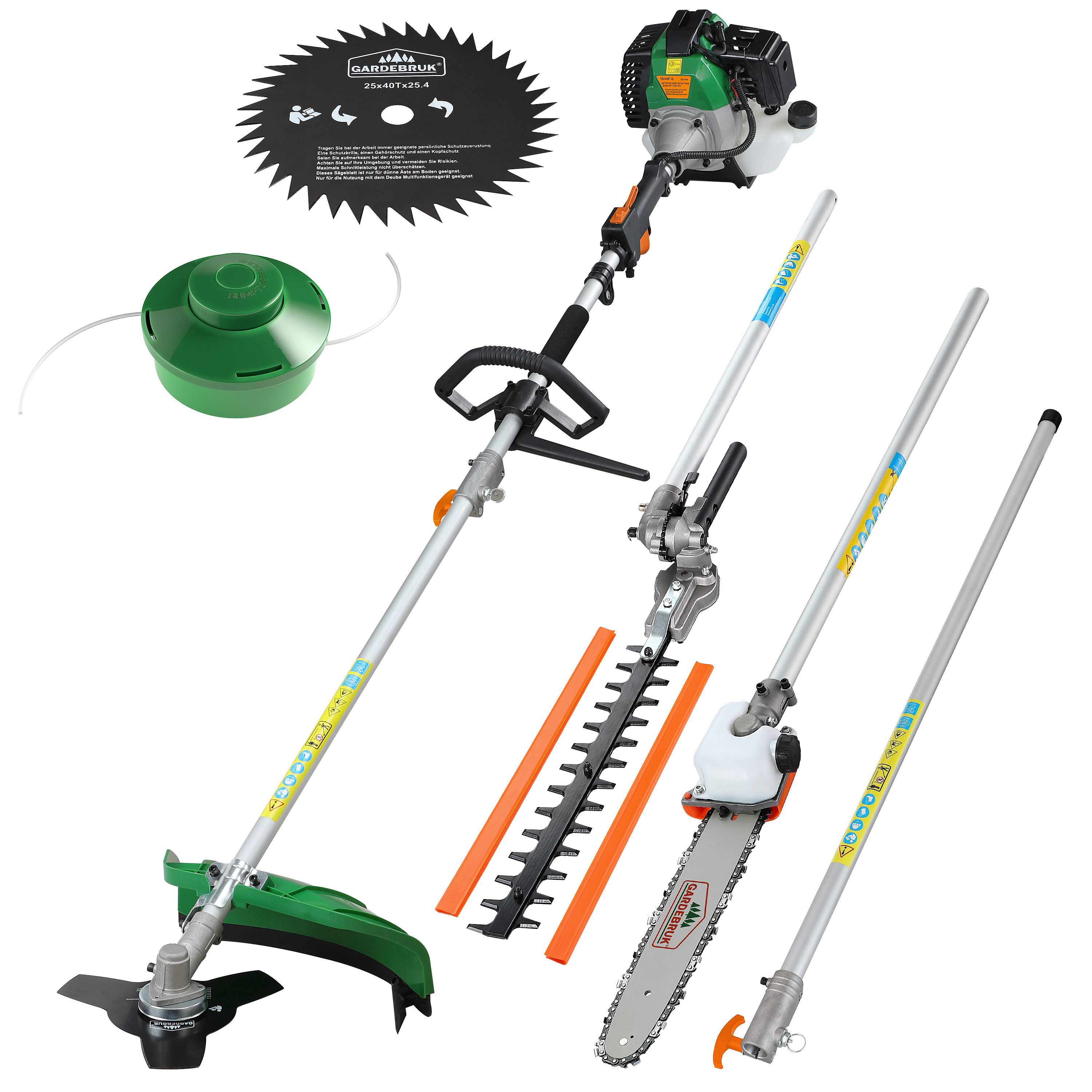 Gardebruk Benzin-Motorsense, GBMT520 2 PS Tragegurt 5 in 1 Multitool 1m Verlängerung Heckenschere