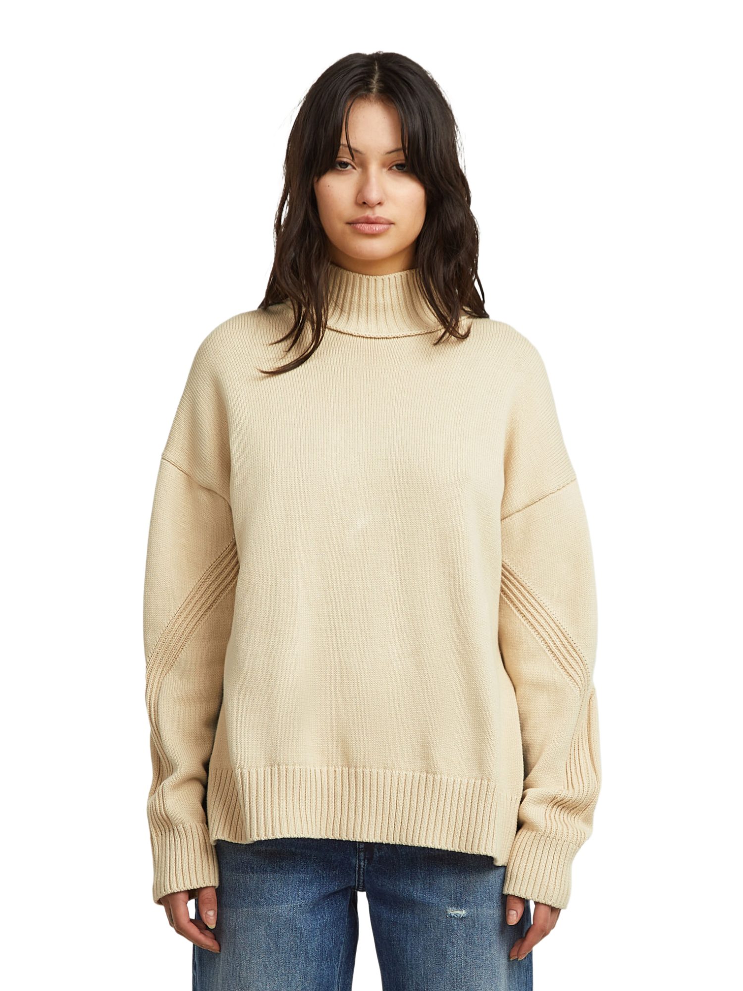 G-STAR Langarmshirt natur,Casual,Baumwolle,Unifarben,Stehkragen,Lang,Oversized