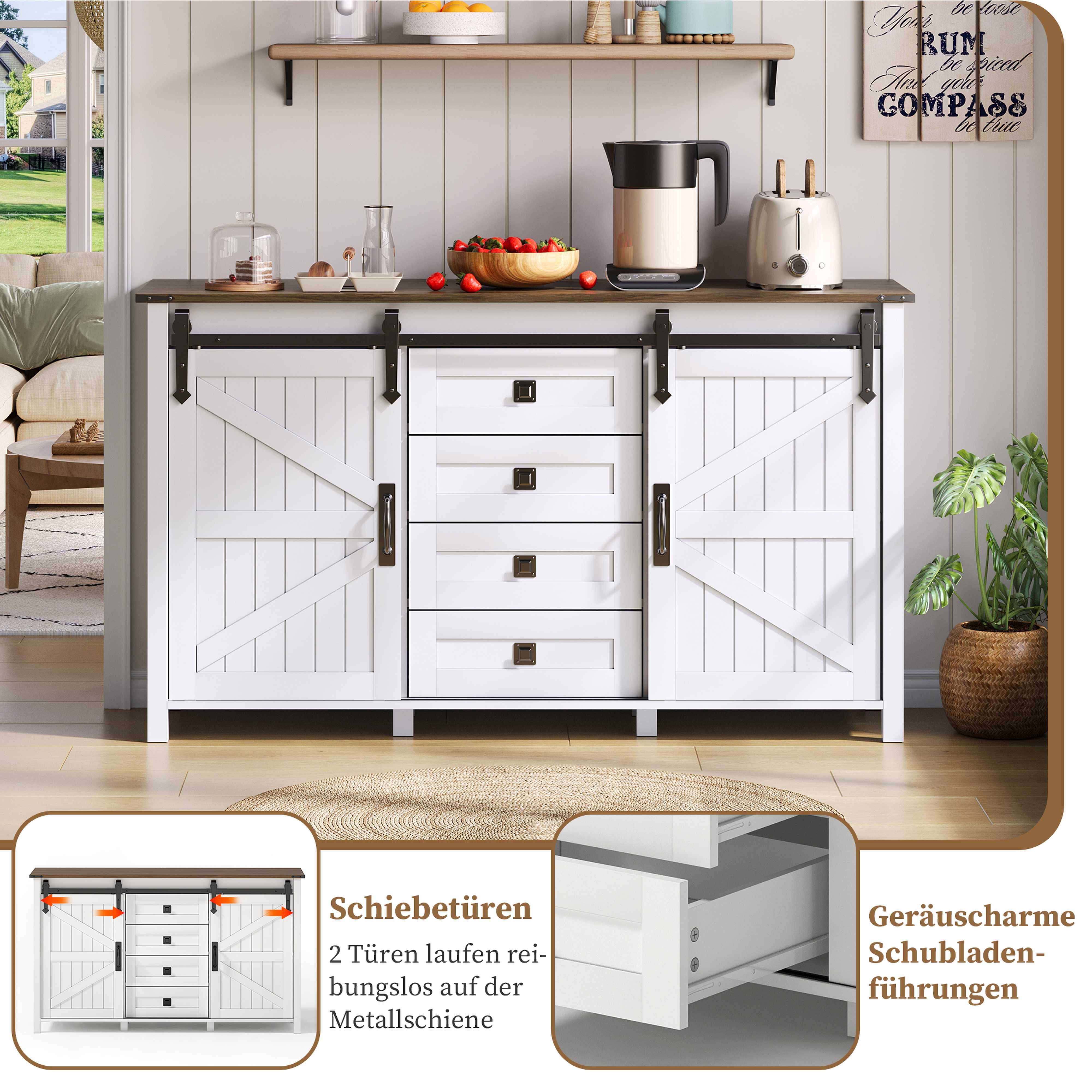 BlingBin Sideboard Küchenbuffet mit Schublade, Regaltüren & verstellbaren Einlegeböden (1 Set, 1 St., 137x80x81.5cm), ideal für Küche, Wohnzimmer & Schlafzimmer