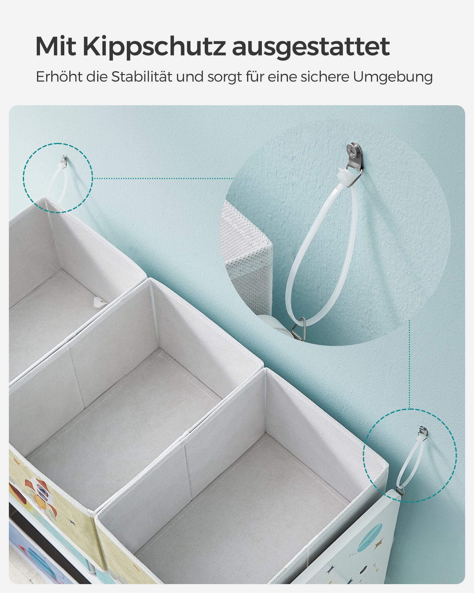 SONGMICS Spielzeugtruhe Kinderregal Bücherregal Kinder, mit 7 Aufbewahrungsboxen aus Vliesstoff, mit Kippschutz – Bild 4 von 5